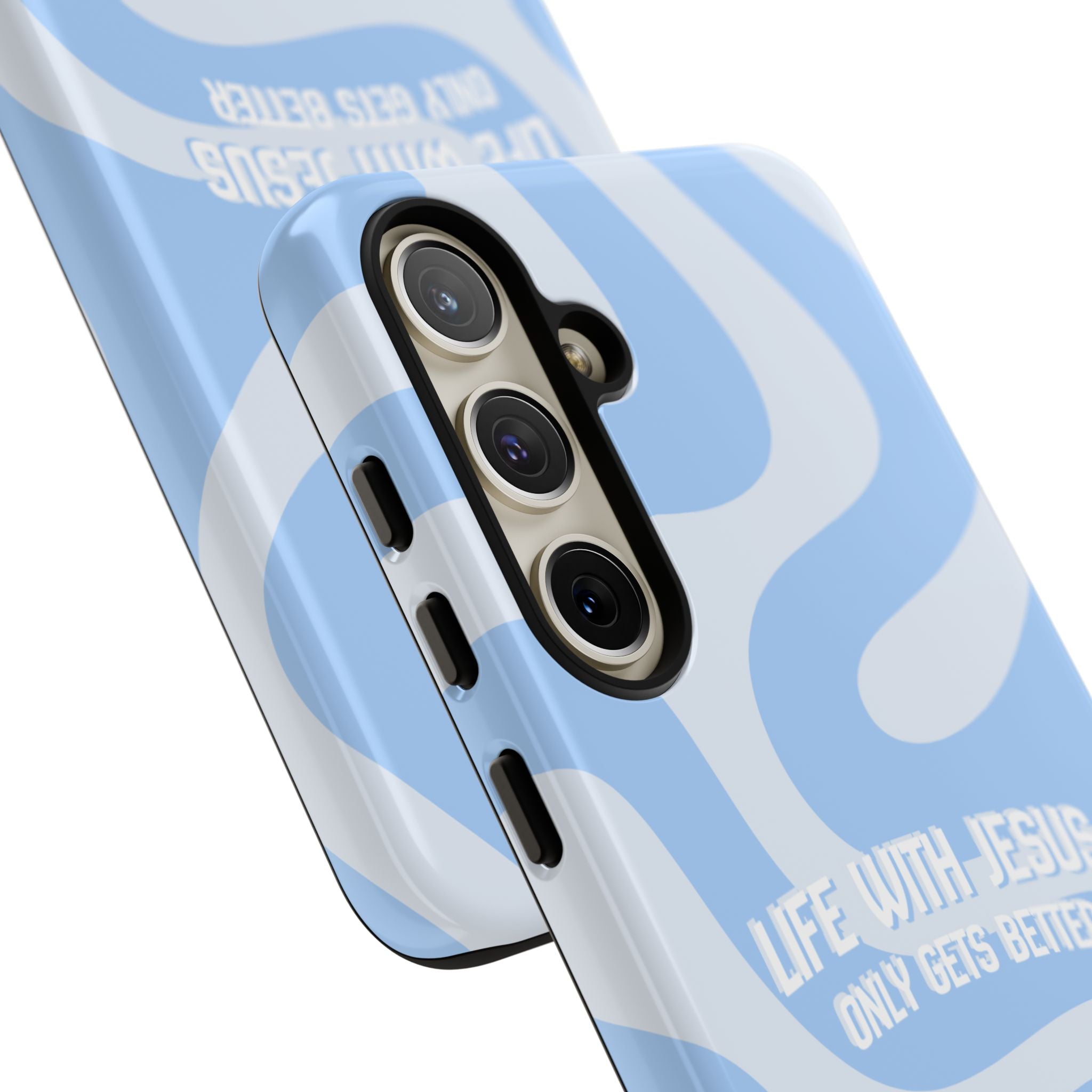 Blue Swirl Phone Case - "Life With Jesus Only Gets Better" Christian iPhone Cover