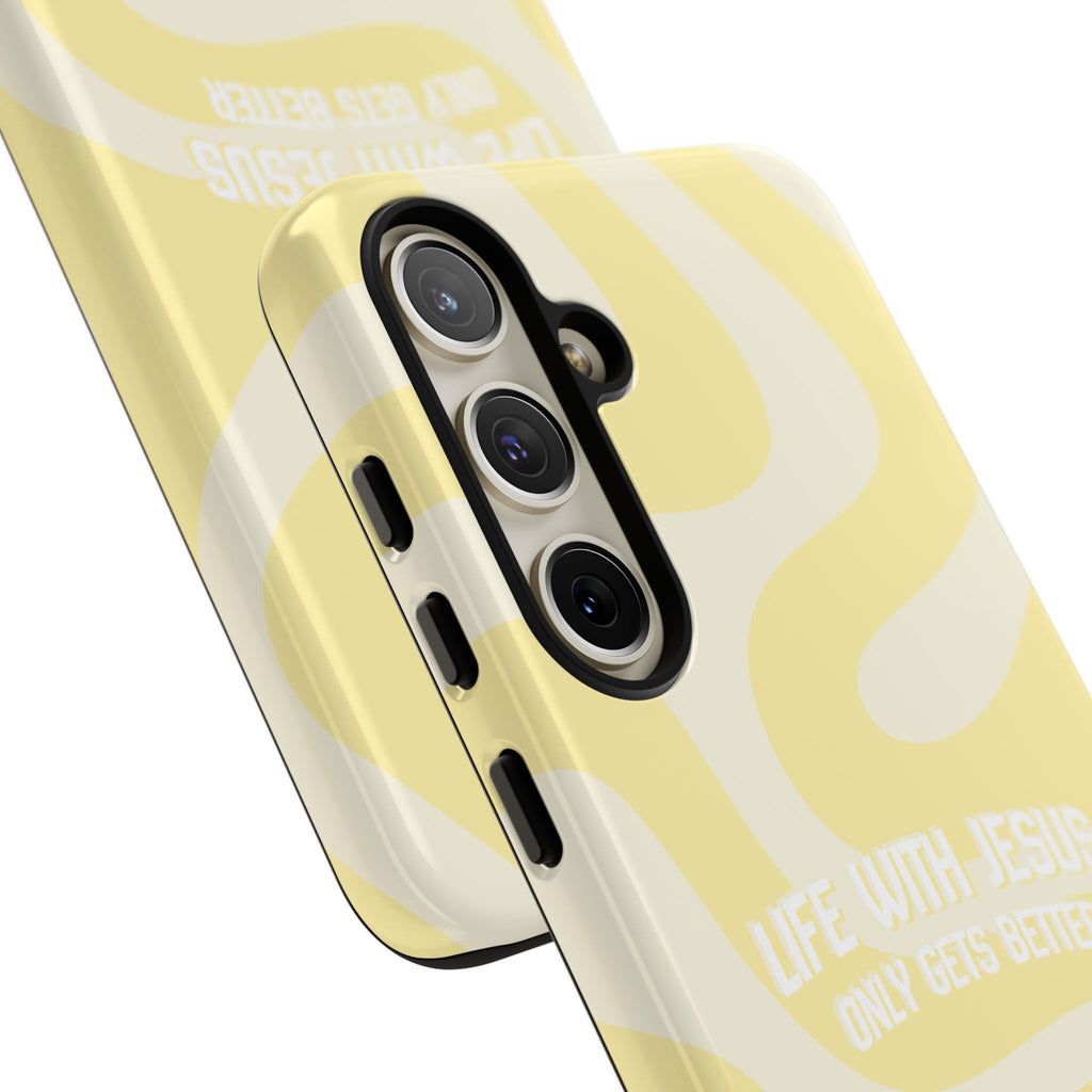 Yellow Swirl Phone Case - "Life With Jesus Only Gets Better" Christian iPhone Cover Tough Case