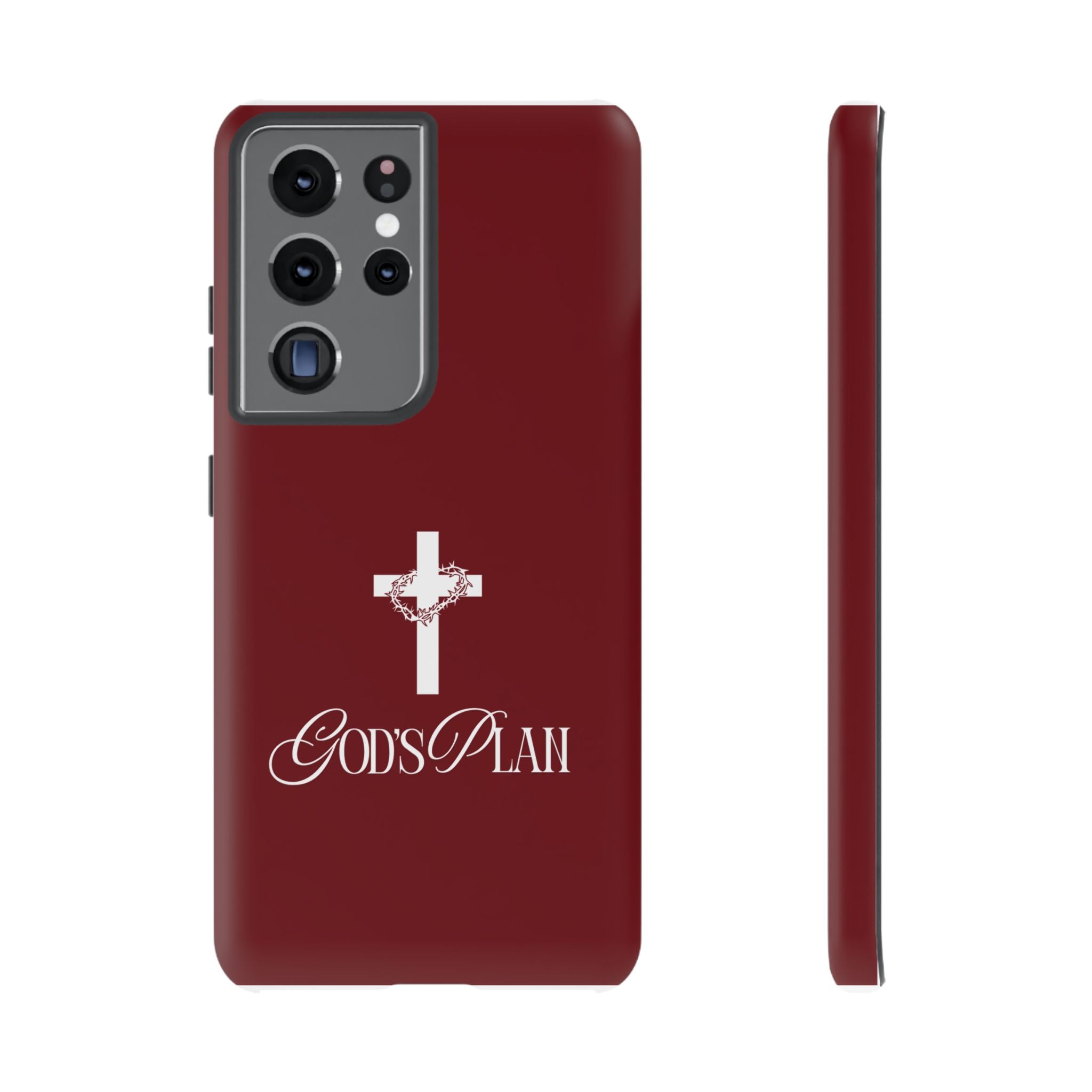 God's Plan — Christian Tough Phone Case | Cross Faith Burgundy Cover
