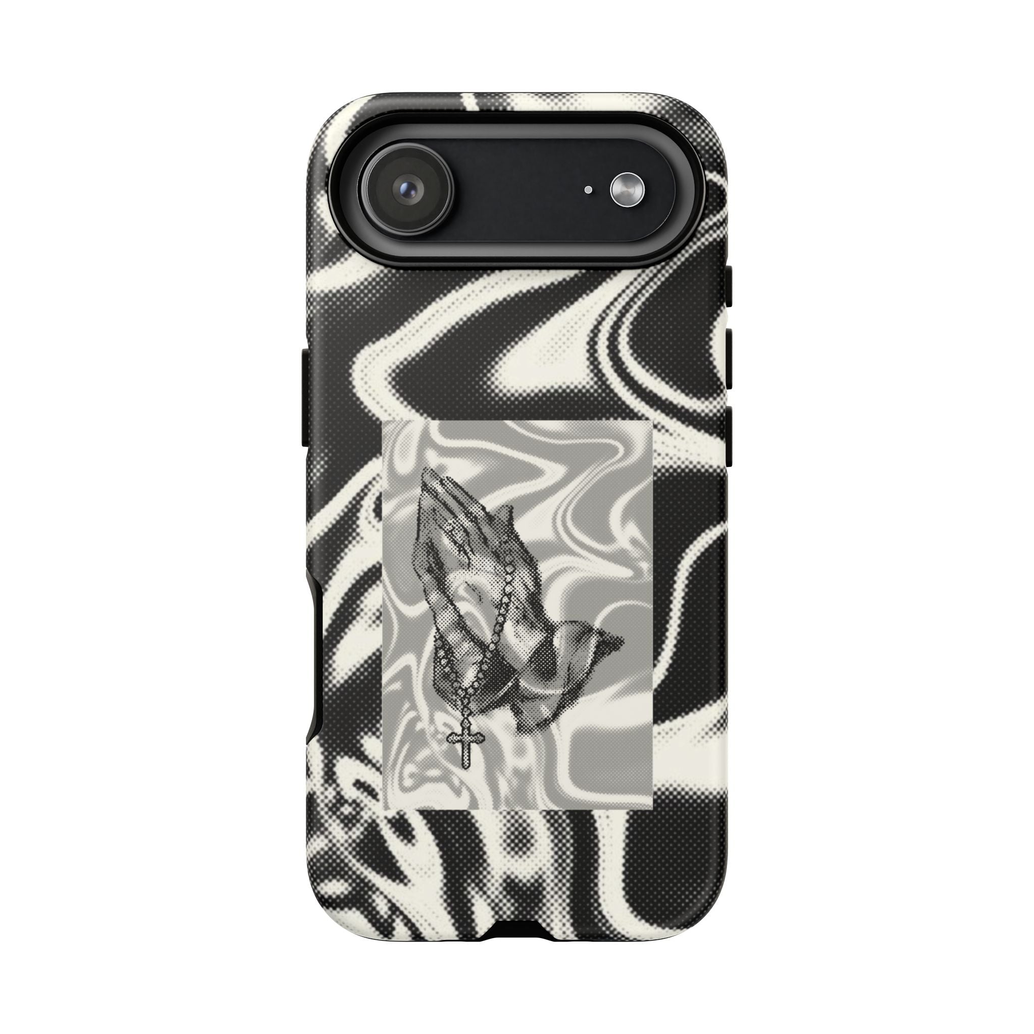 Praying Hands Phone Case – Black White Marble Spiritual Design