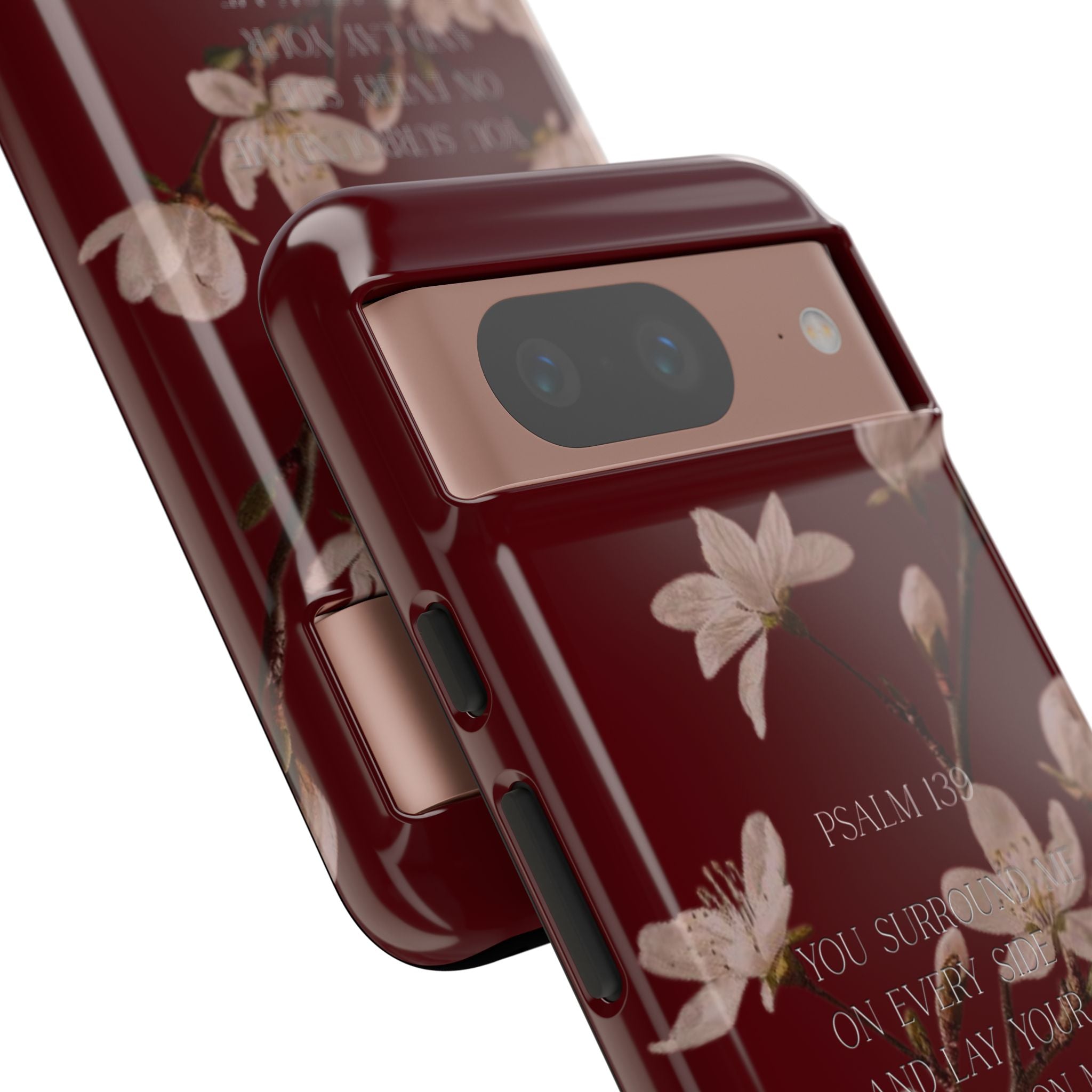 Floral Psalm Tough Phone Case — Burgundy Magnolia Branch with Psalm 139 Verse