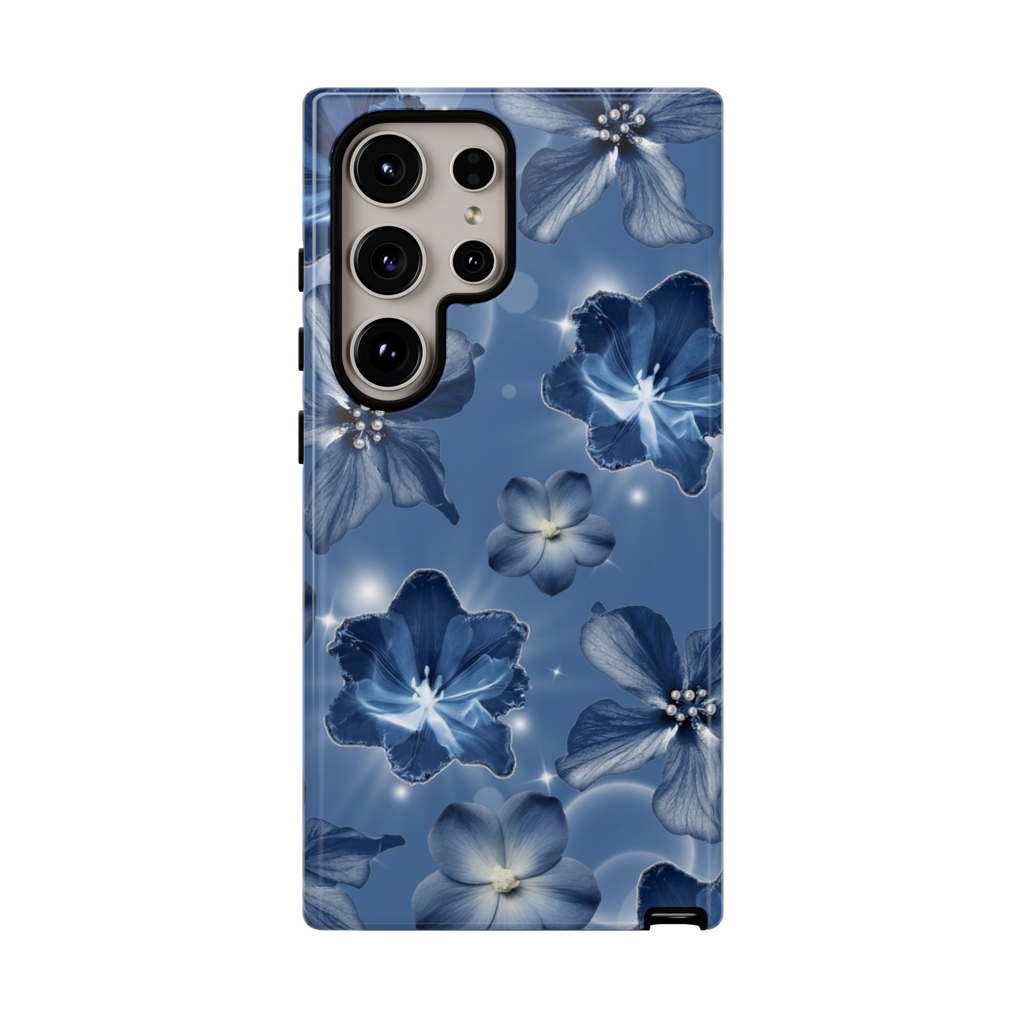 Blue Floral Tough Phone Case — Protective Blossom Design
