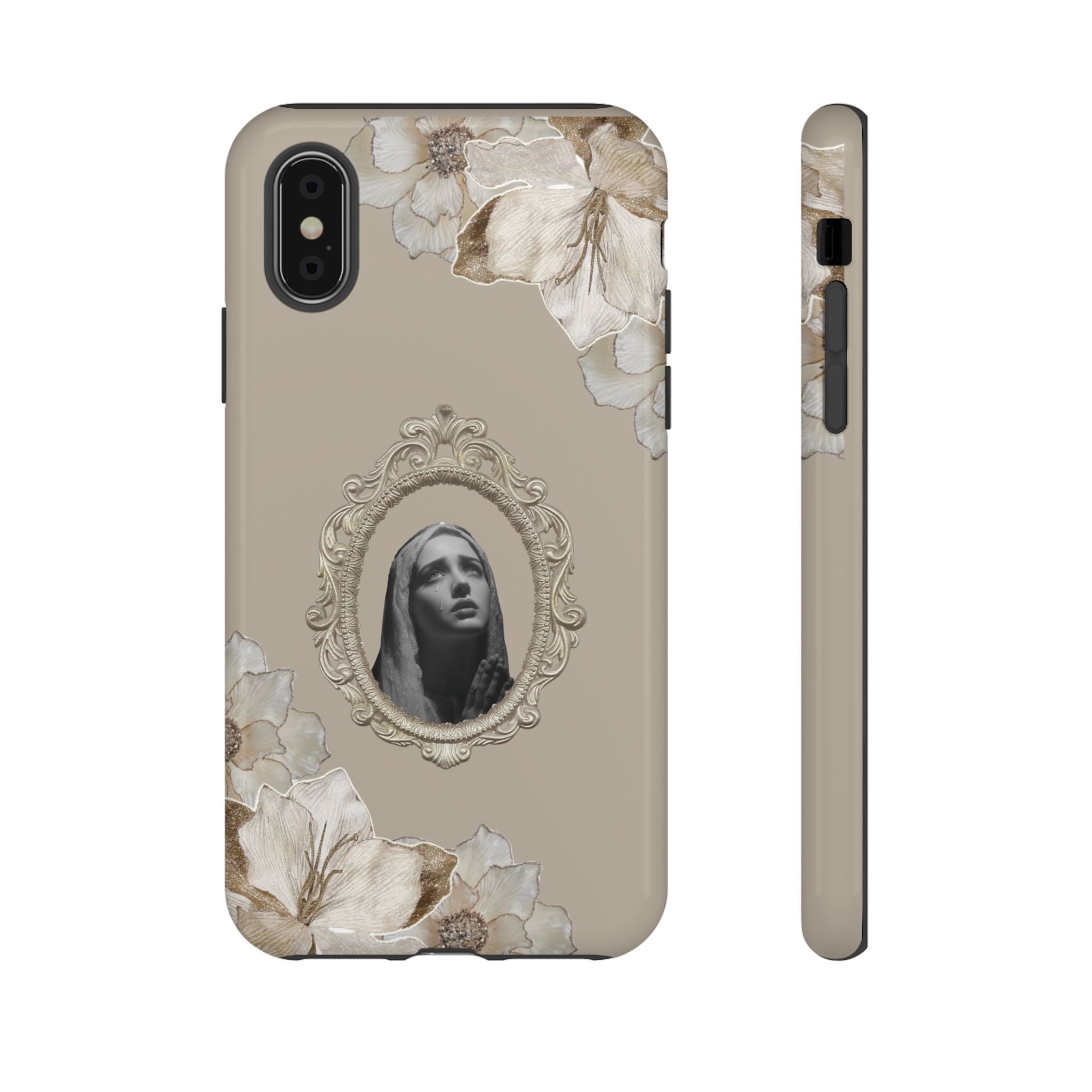 Vintage Floral Phone Case with Sacred Madonna Portrait