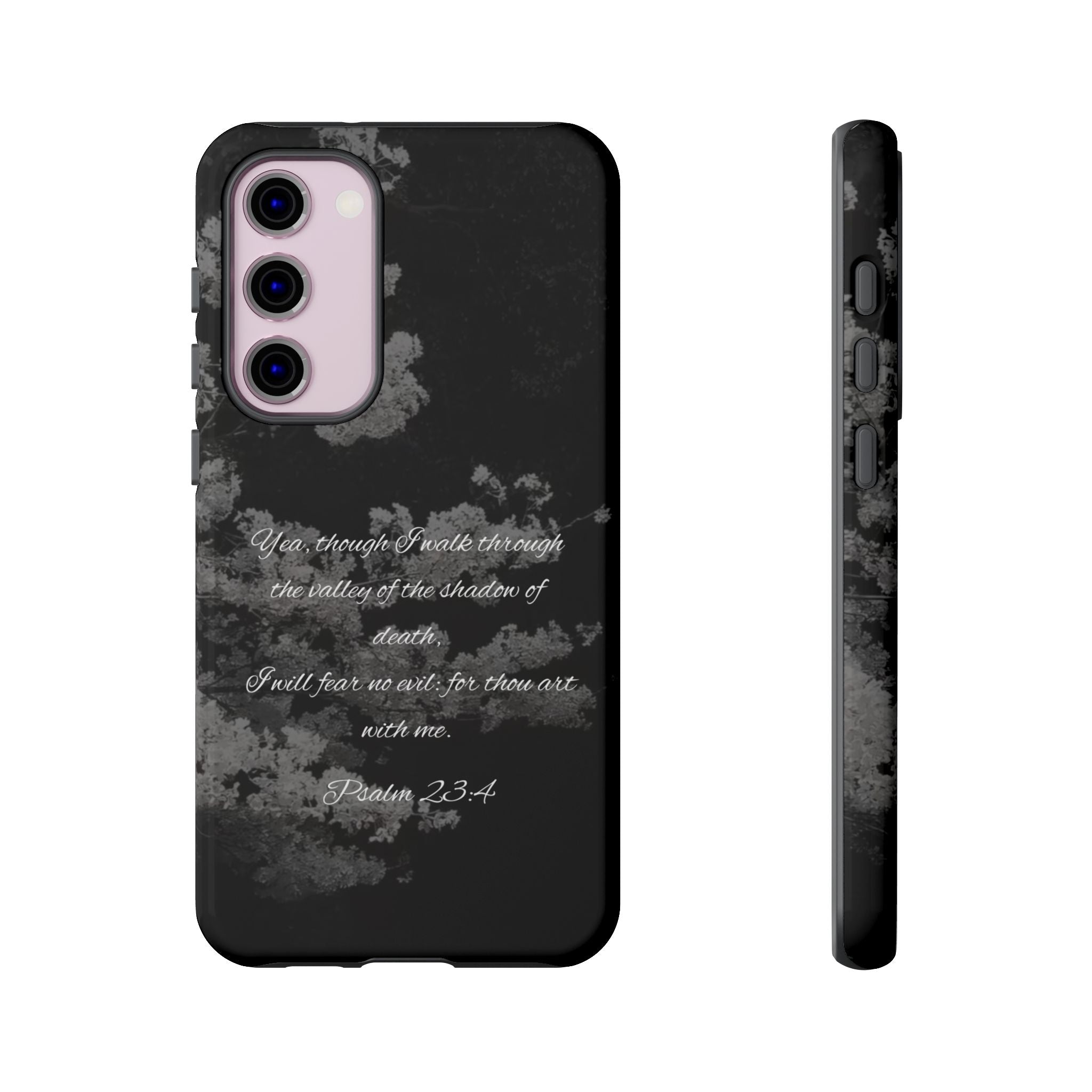 Bible Verse Phone Case — Psalm 23:4 Comfort Black Protective Cover