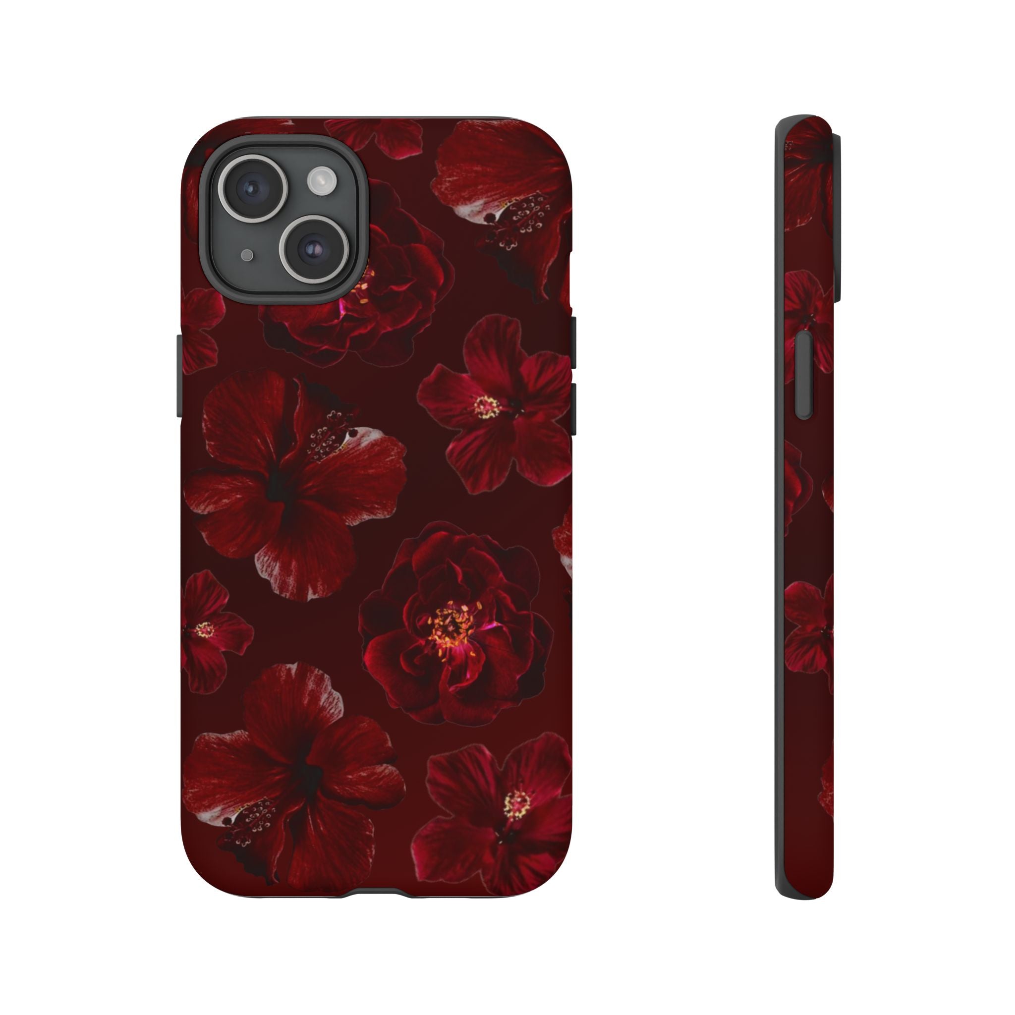 Dark Red Floral Phone Case – Protective Tough Case with Burgundy Roses