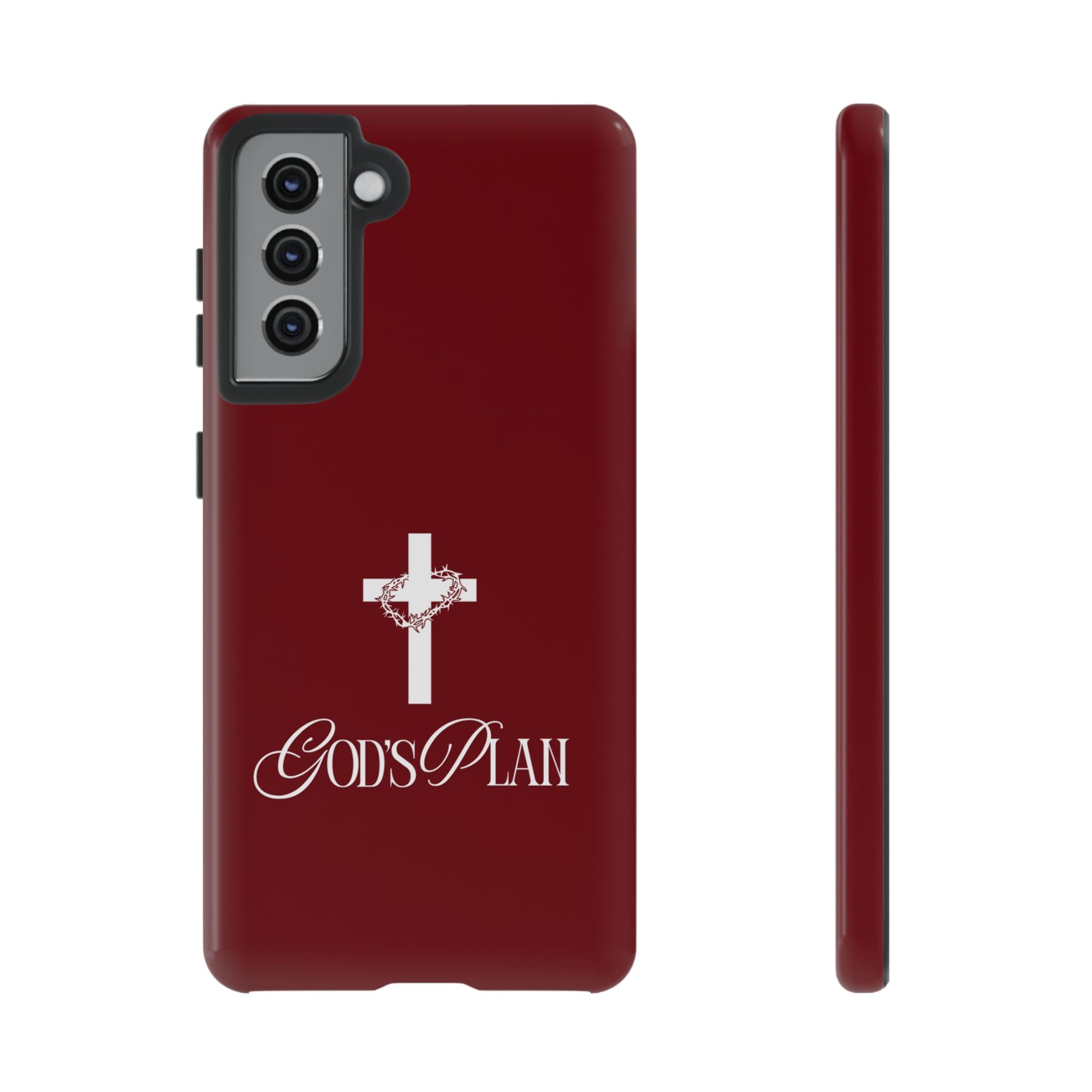 God's Plan — Christian Tough Phone Case | Cross Faith Burgundy Cover