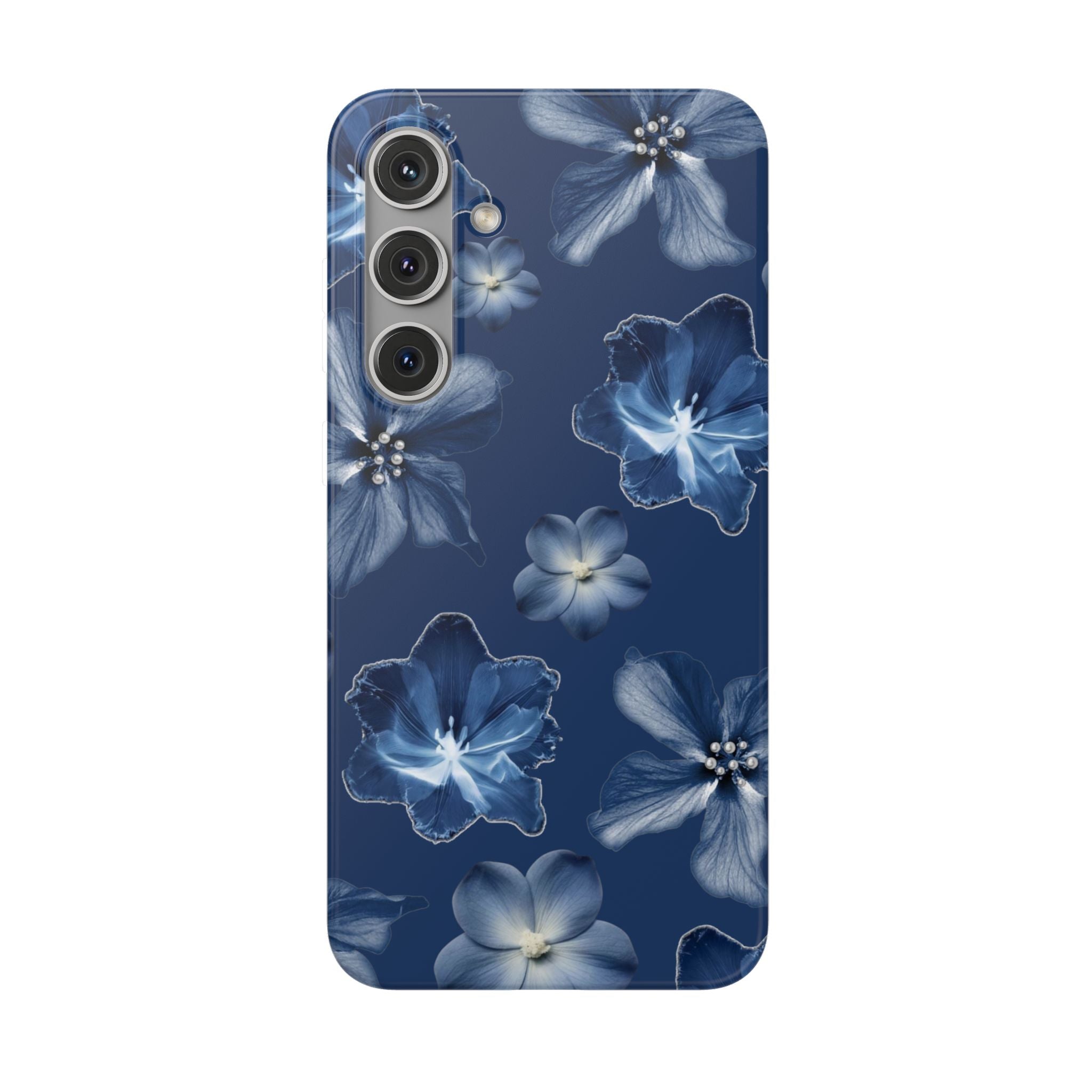 Floral Blue Phone Case — Navy Watercolor Blossom Flexi Case