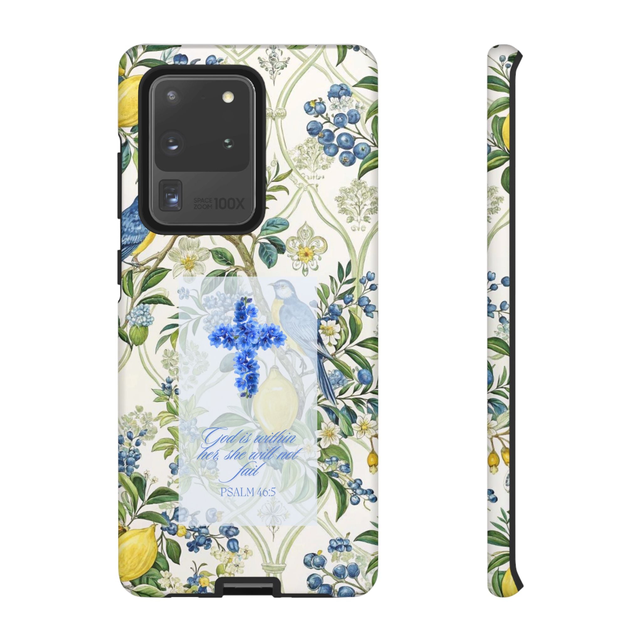 Floral Cross Tough Phone Case — Psalms Blessing Protective Cover