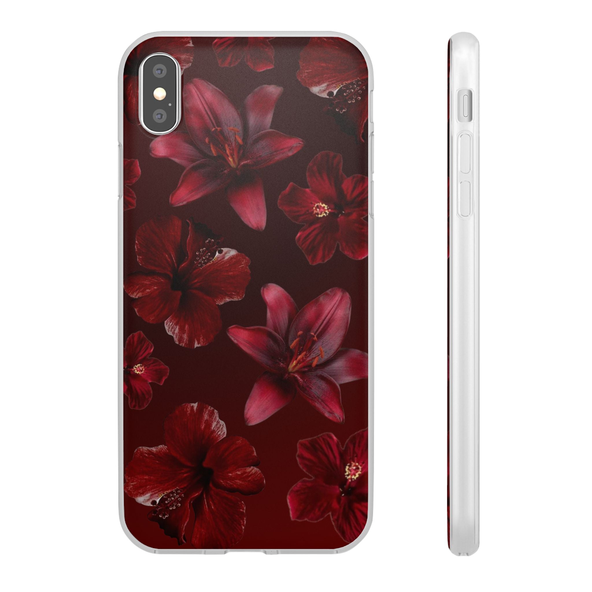 Red Floral Flexi Phone Case – Dark Burgundy Lily Pattern