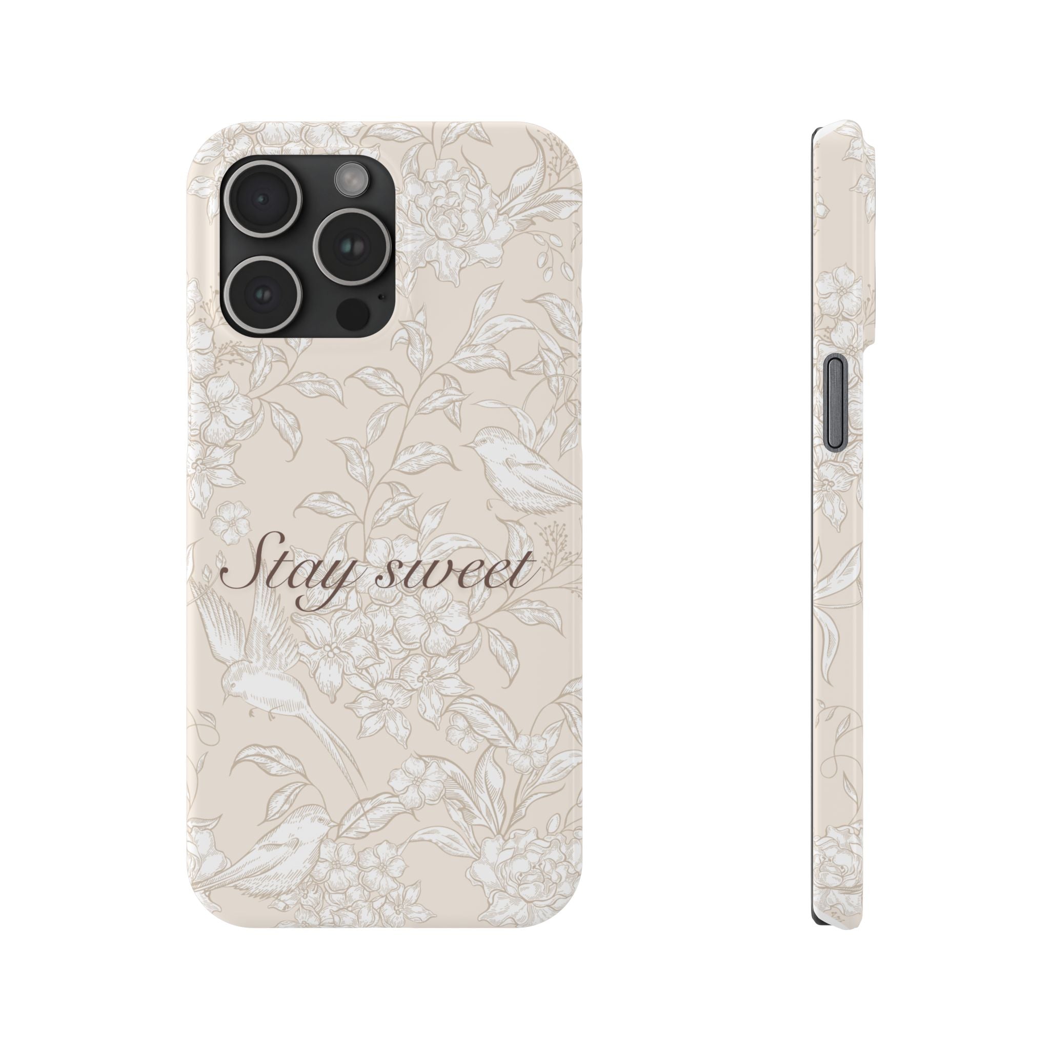 Stay Sweet Floral Slim Phone Case — Beige Bird & Blossom Protective Cover