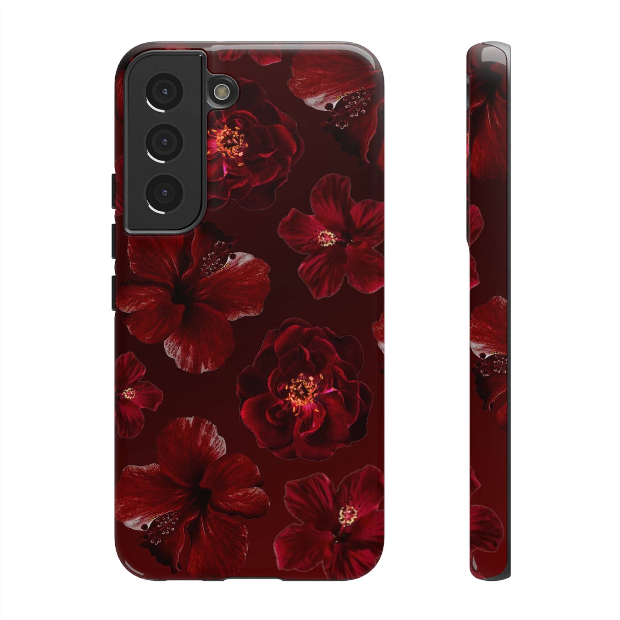 Dark Red Floral Phone Case – Protective Tough Case with Burgundy Roses
