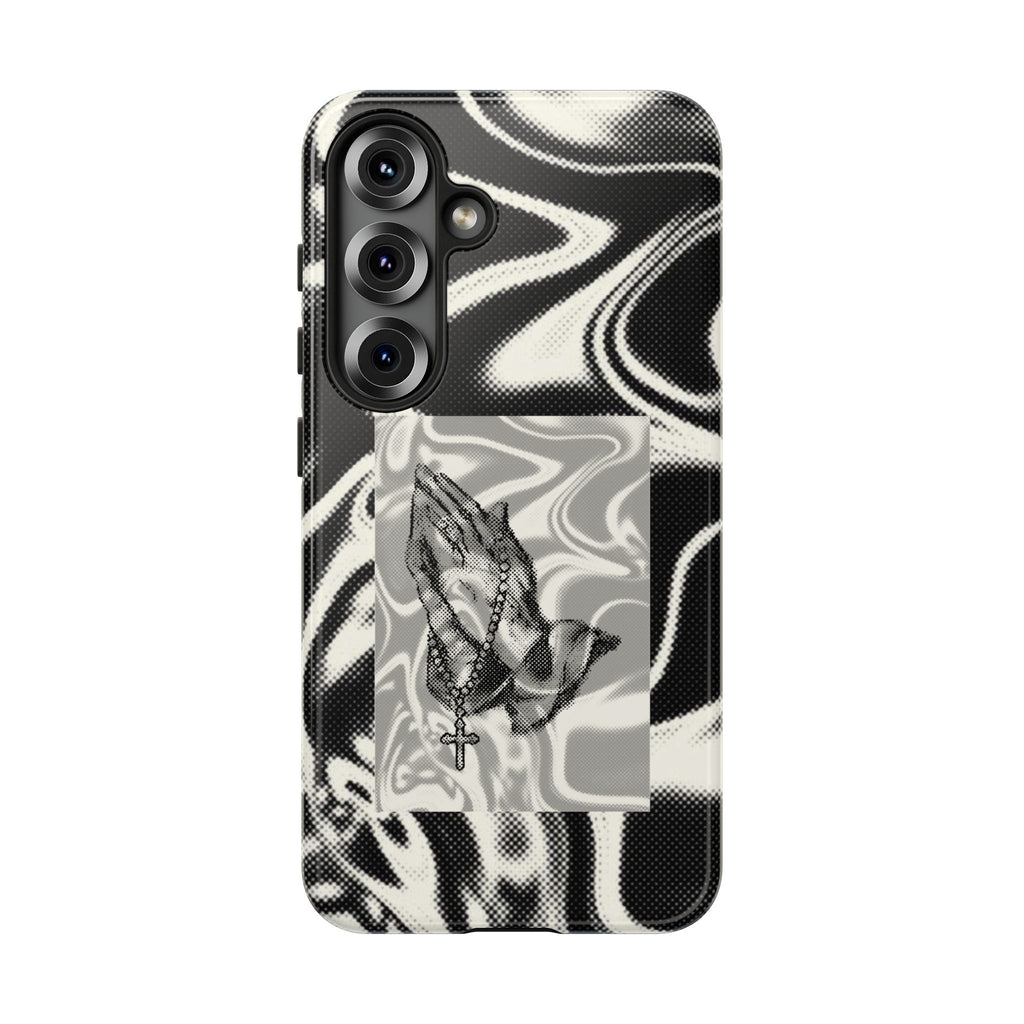 Praying Hands Phone Case – Black White Marble Spiritual Design