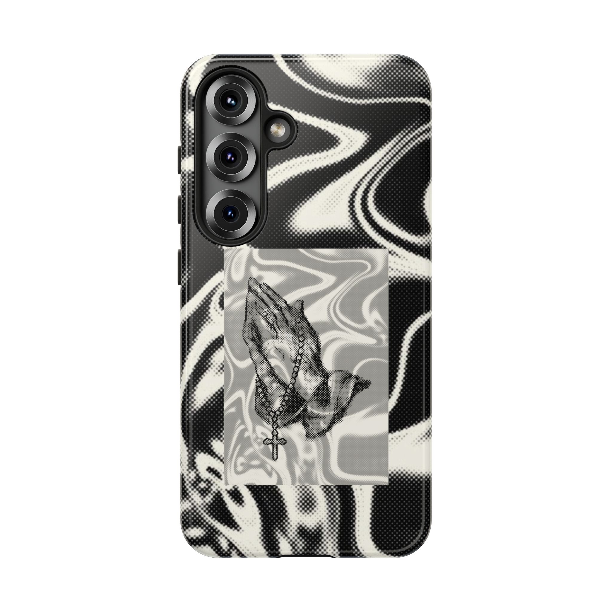 Praying Hands Phone Case – Black White Marble Spiritual Design