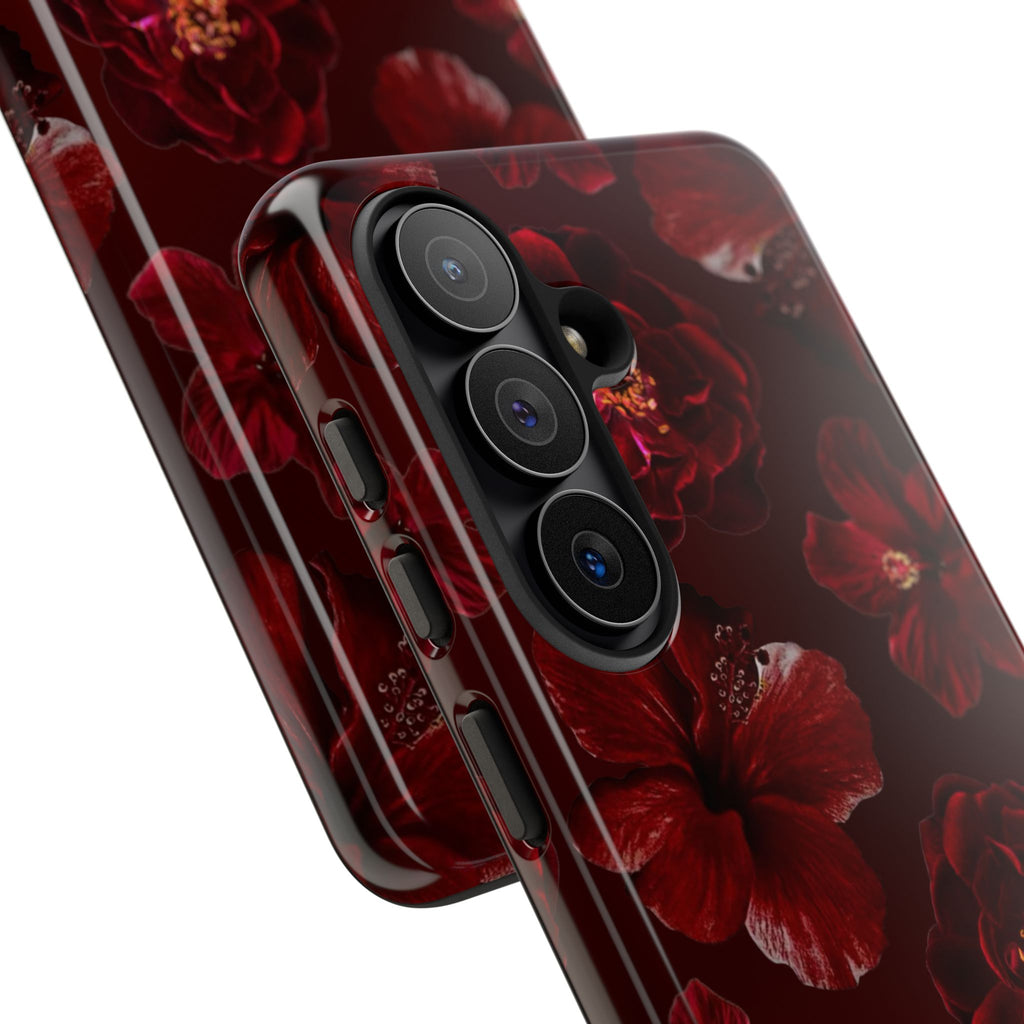 Dark Red Floral Phone Case – Protective Tough Case with Burgundy Roses
