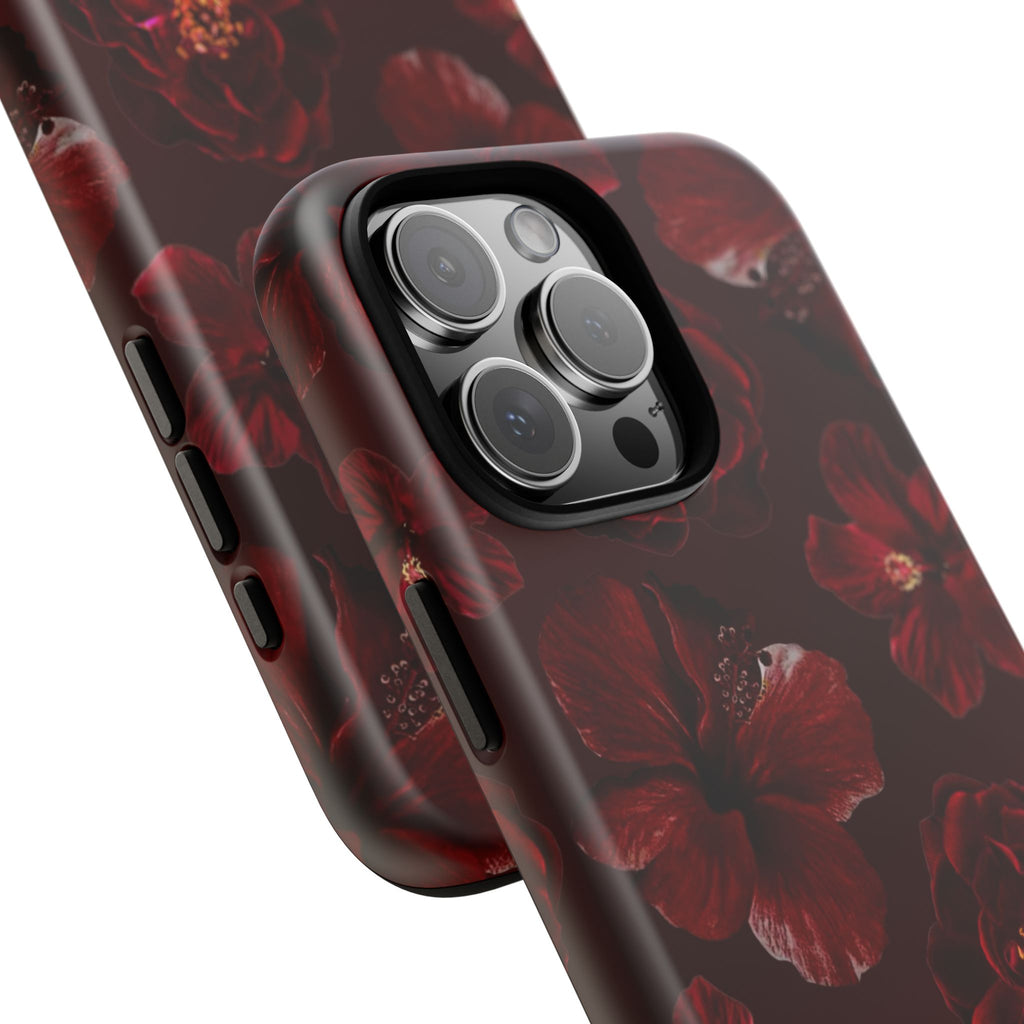 Dark Red Floral Phone Case – Protective Tough Case with Burgundy Roses
