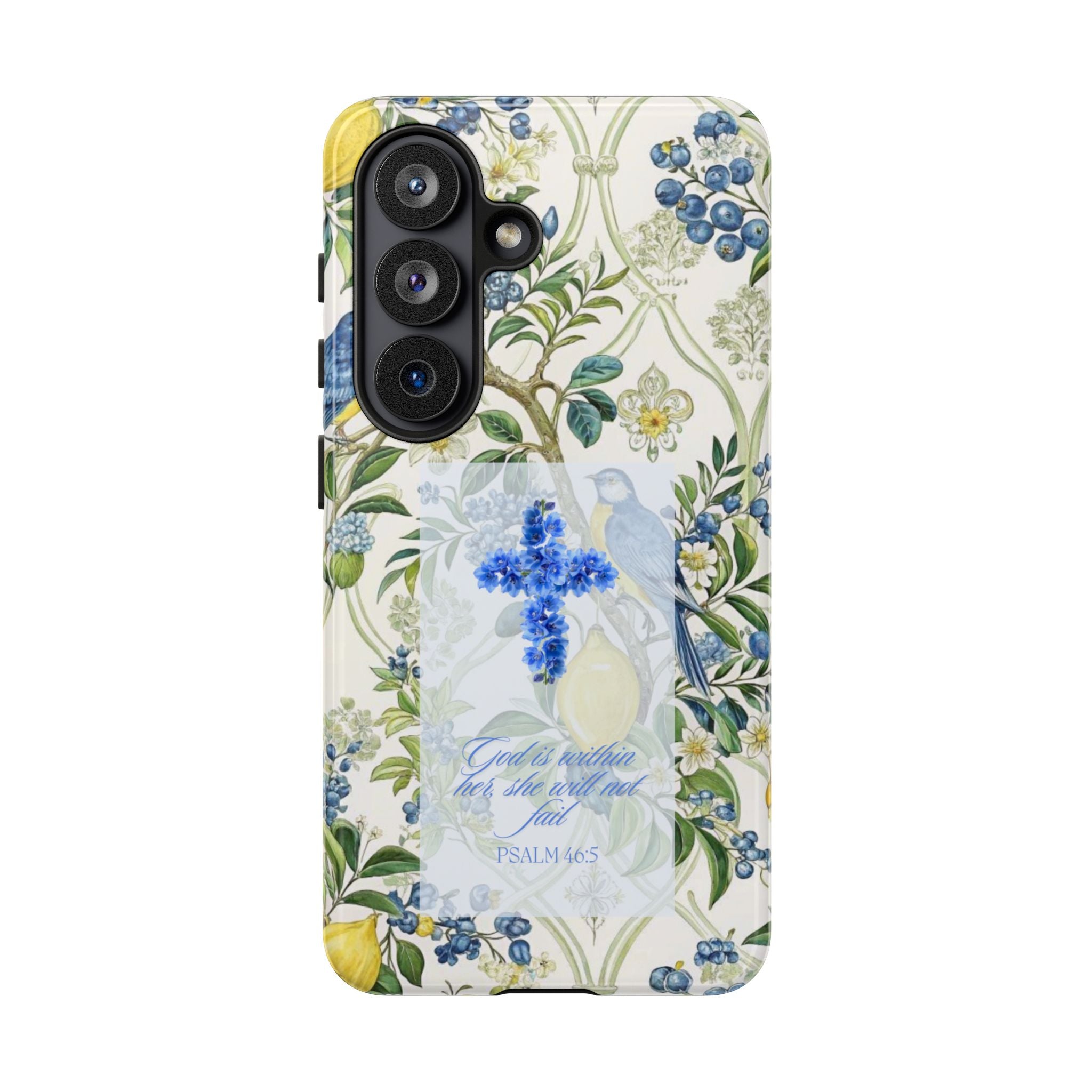 Floral Cross Tough Phone Case — Psalms Blessing Protective Cover