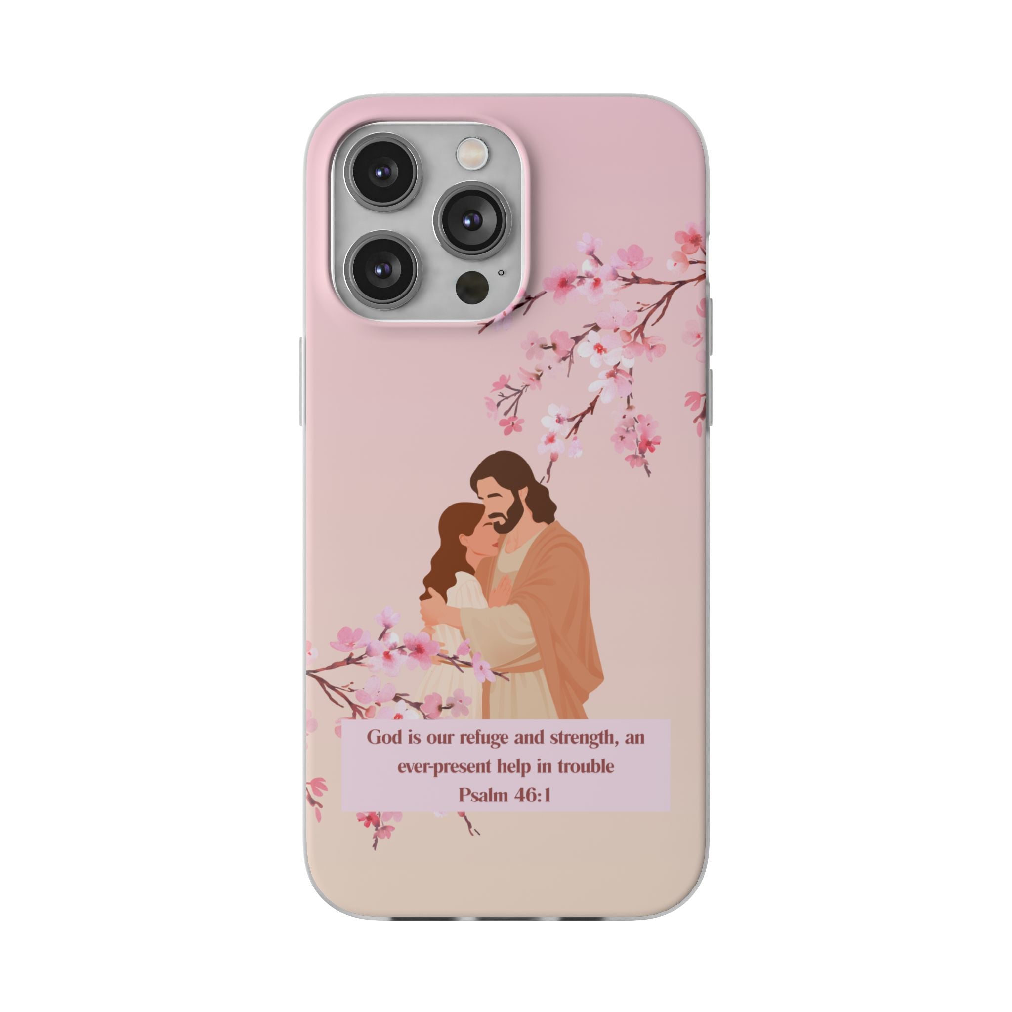 God Is Our Refuge – Psalm 46:1 Cherry Blossom Christian Flexi Phone Case