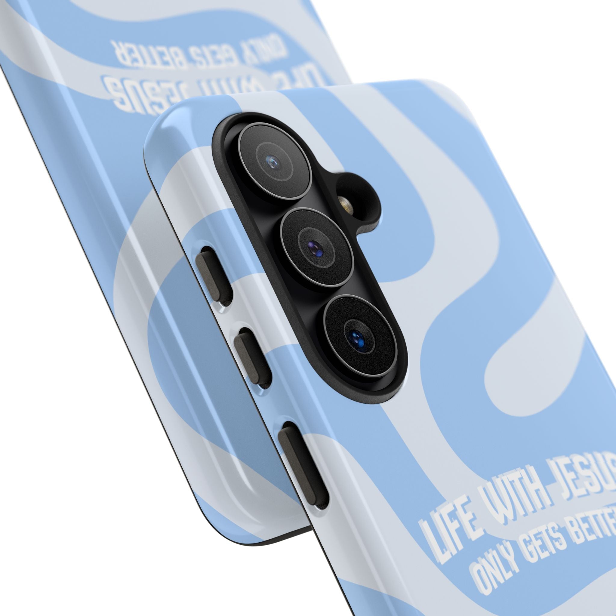 Blue Swirl Phone Case - "Life With Jesus Only Gets Better" Christian iPhone Cover