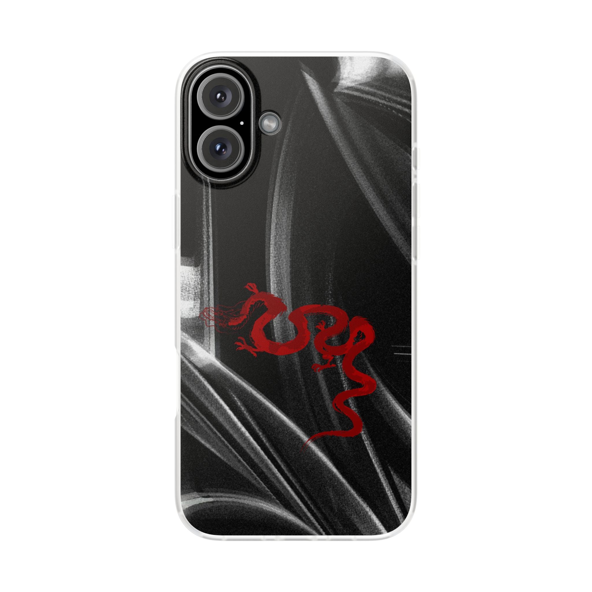 Flexi Phone Case — Black Smoke Background with Red Dragon