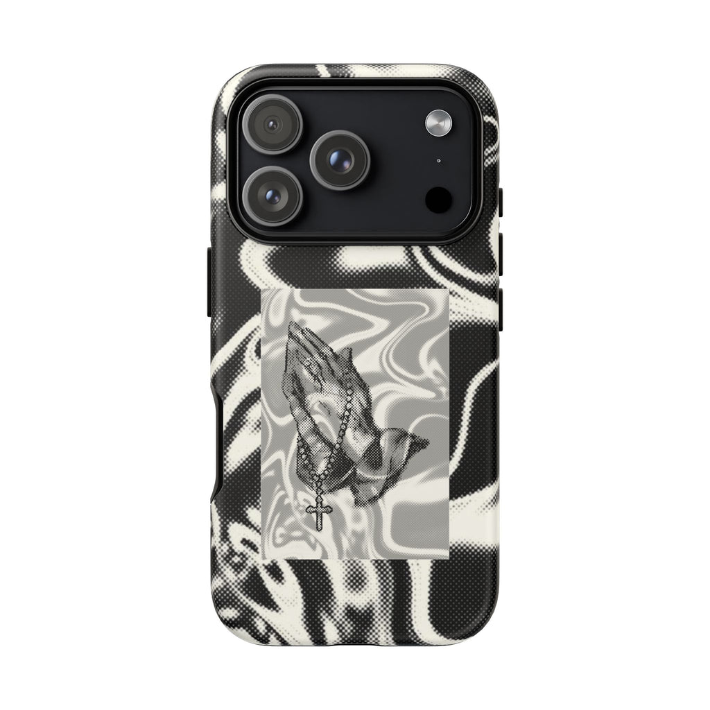 Praying Hands Phone Case – Black White Marble Spiritual Design