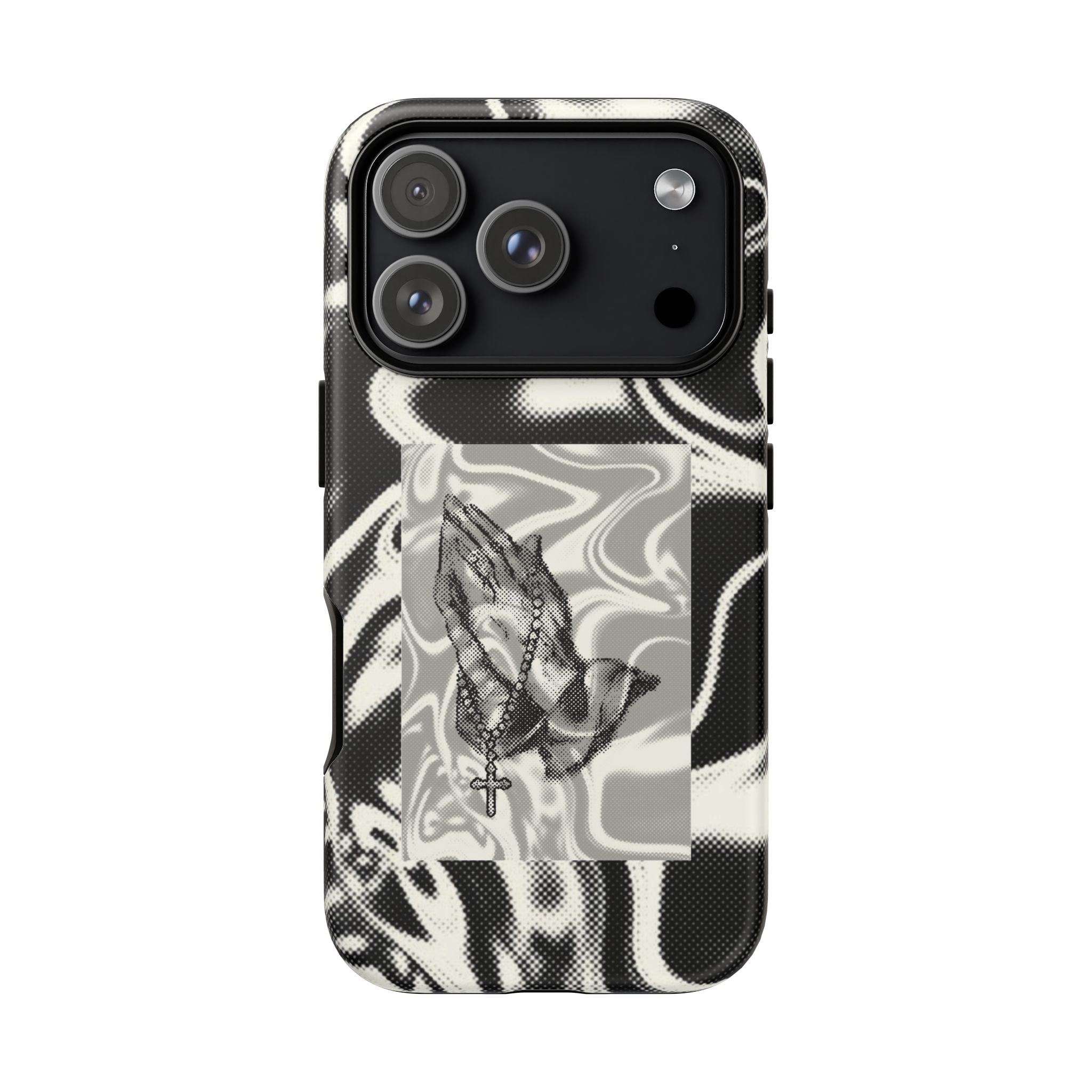 Praying Hands Phone Case – Black White Marble Spiritual Design