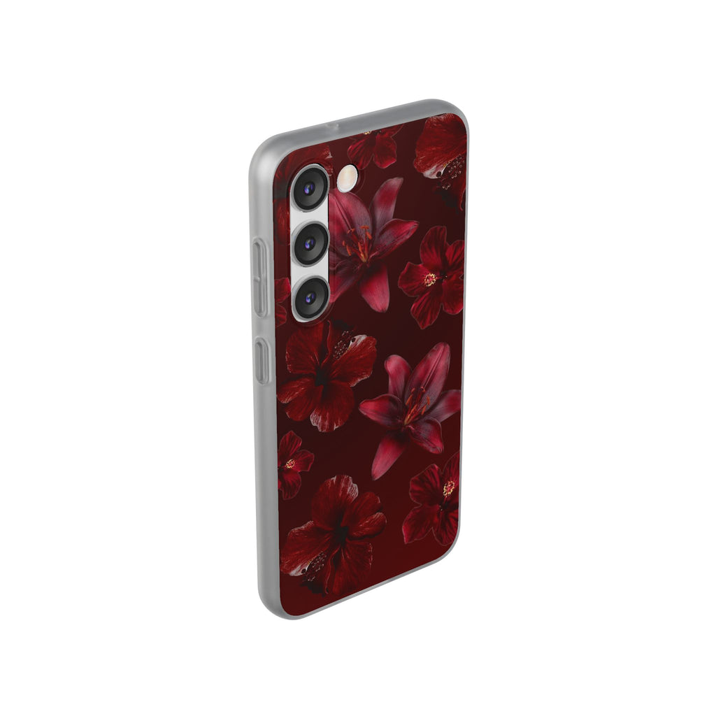 Red Floral Flexi Phone Case – Dark Burgundy Lily Pattern