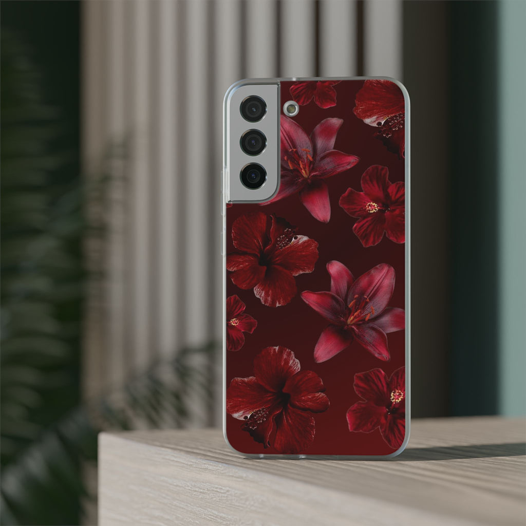 Red Floral Flexi Phone Case – Dark Burgundy Lily Pattern