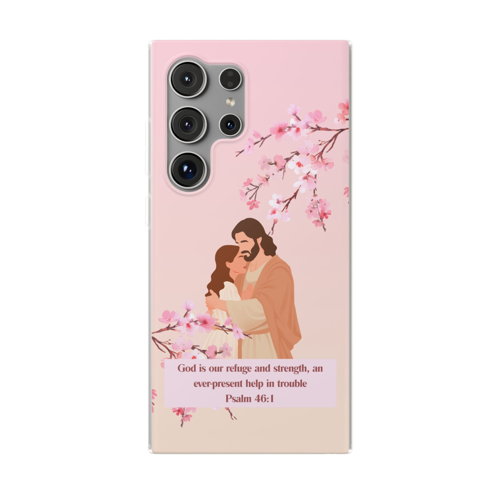 God Is Our Refuge – Psalm 46:1 Cherry Blossom Christian Flexi Phone Case