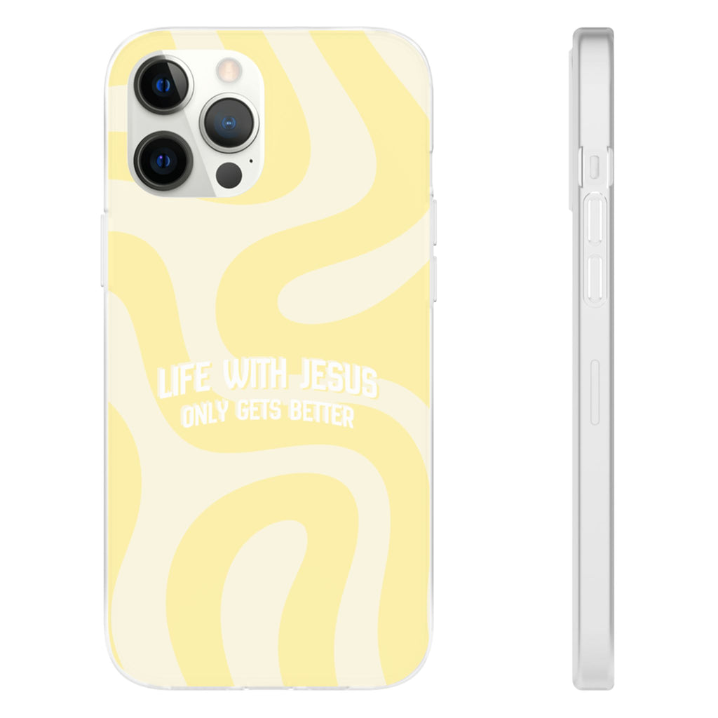 Christian Phone Case - "Life With Jesus Only Gets Better" Yellow Swirl Flexi Case