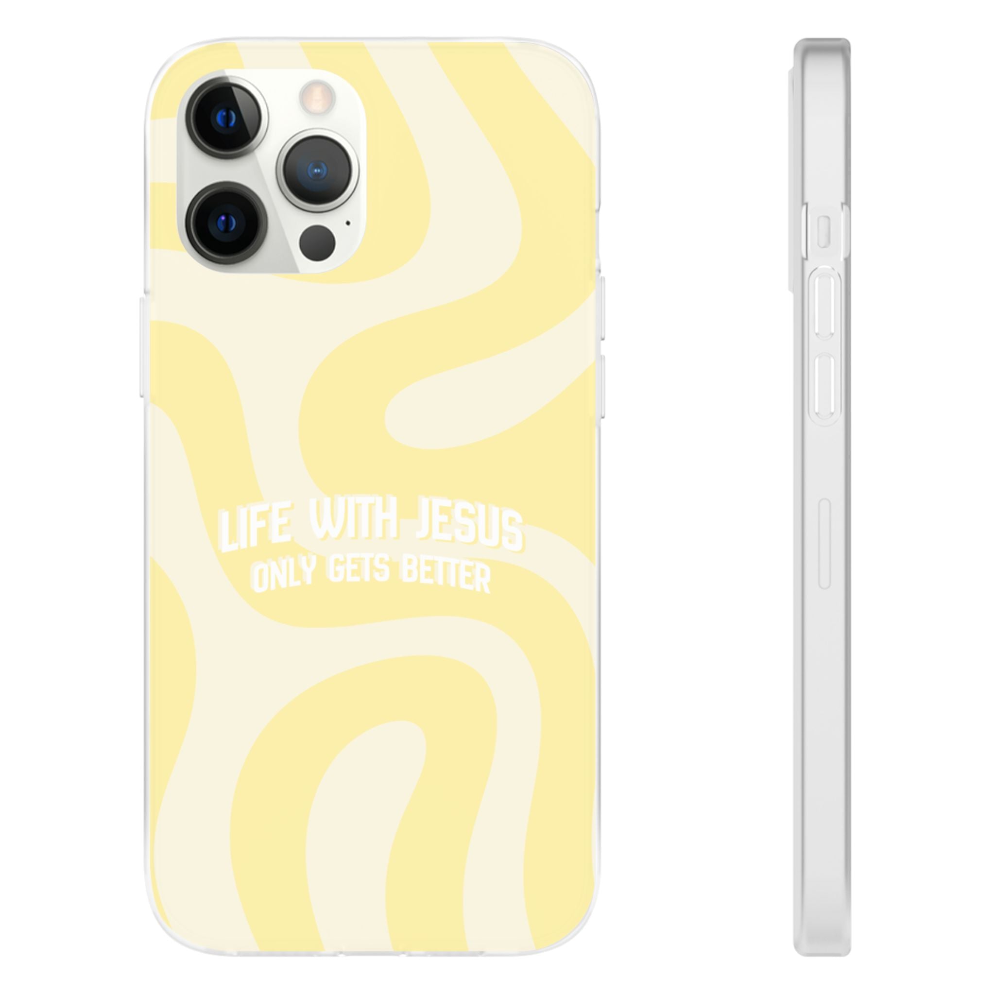Christian Phone Case - "Life With Jesus Only Gets Better" Yellow Swirl Flexi Case