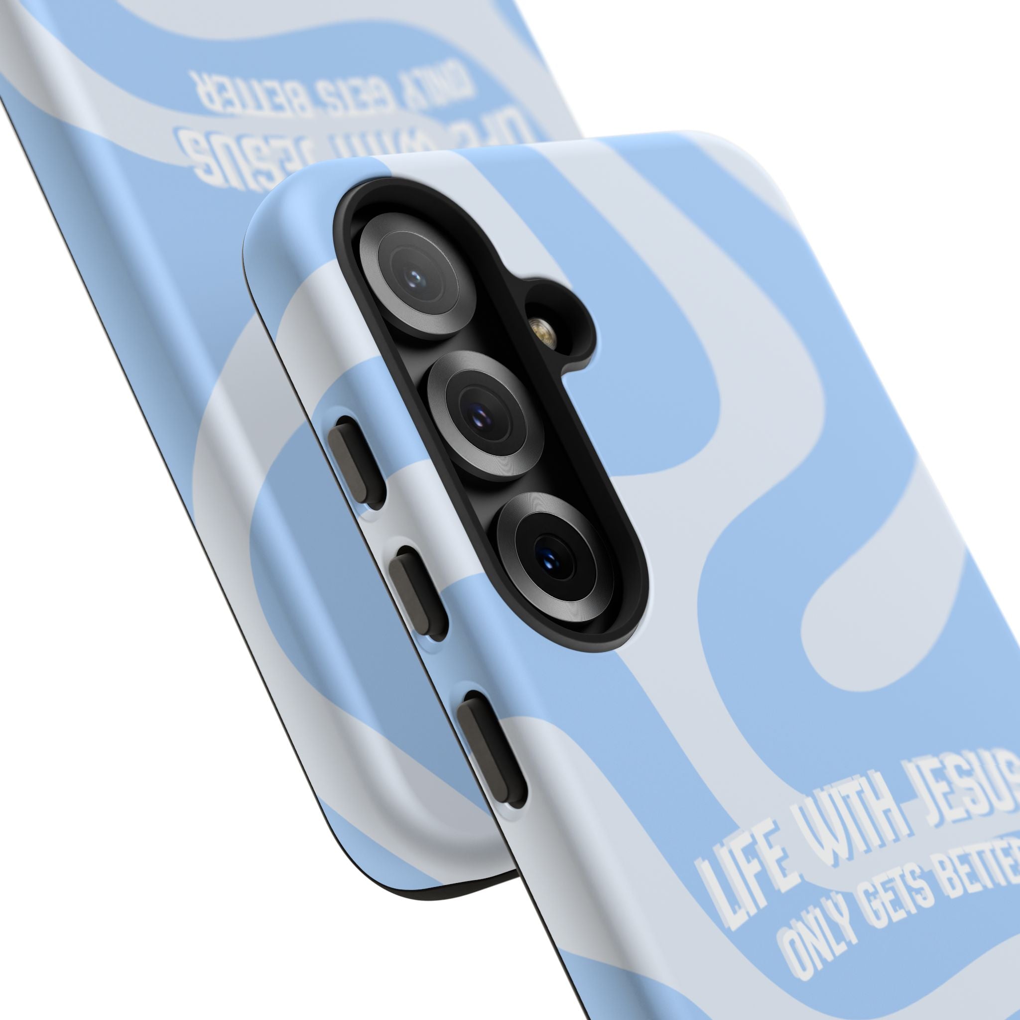 Blue Swirl Phone Case - "Life With Jesus Only Gets Better" Christian iPhone Cover