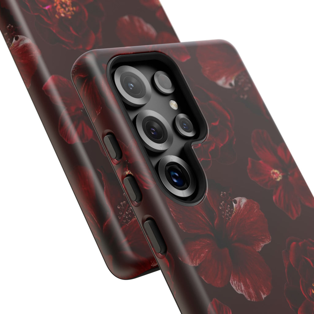 Dark Red Floral Phone Case – Protective Tough Case with Burgundy Roses