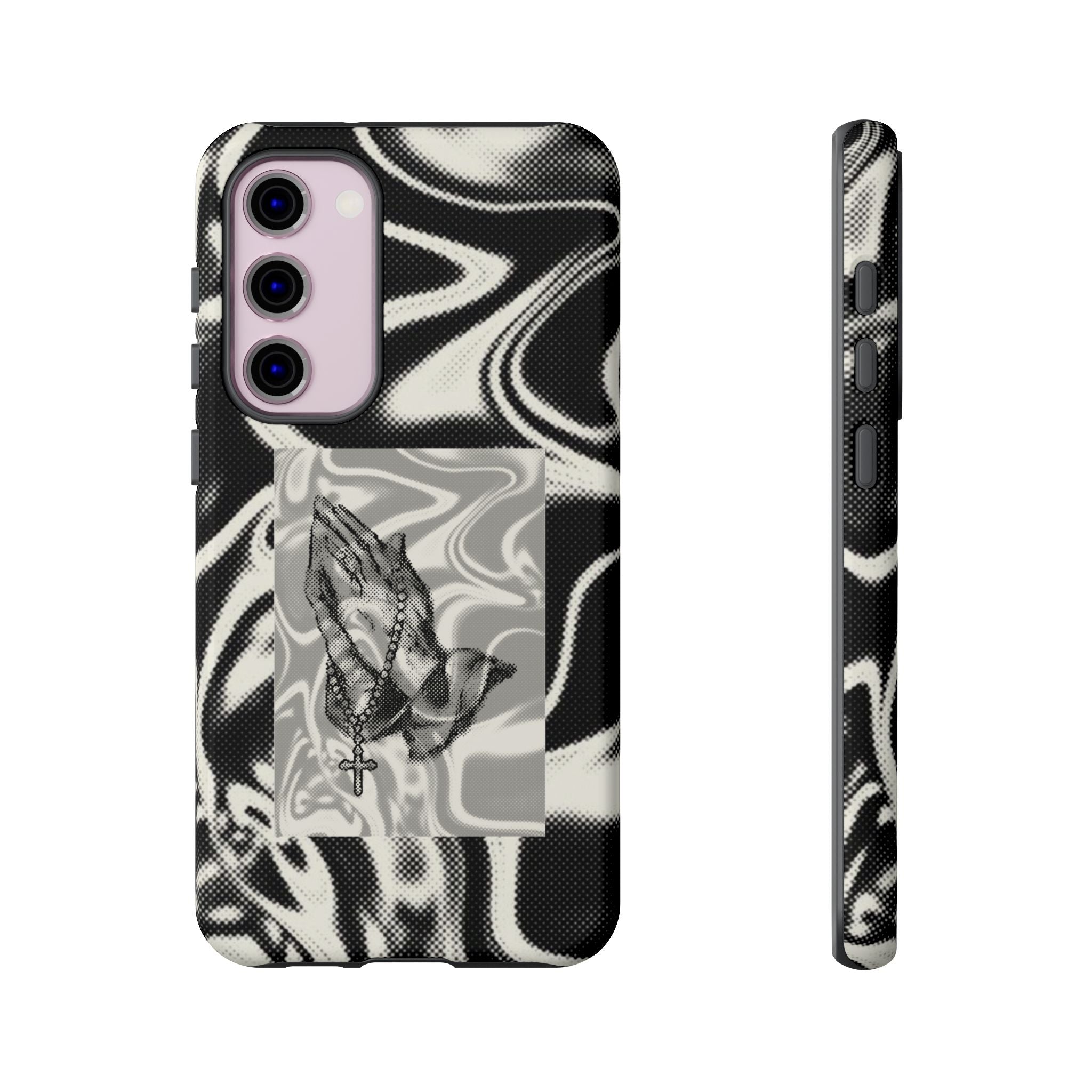 Praying Hands Phone Case – Black White Marble Spiritual Design