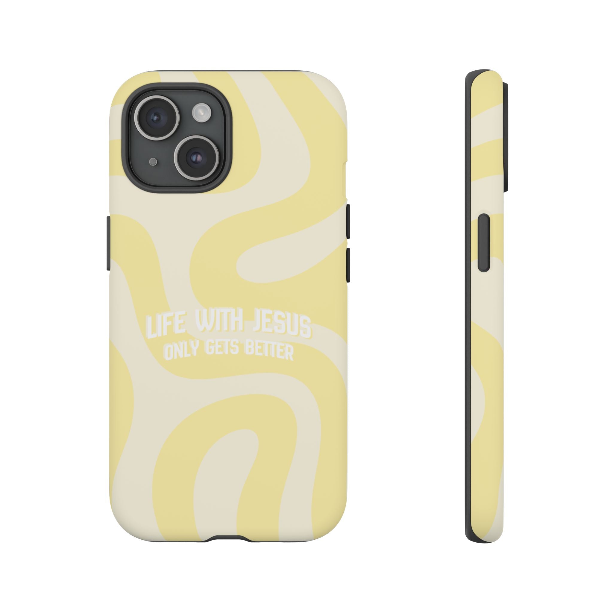 Yellow Swirl Phone Case - "Life With Jesus Only Gets Better" Christian iPhone Cover Tough Case