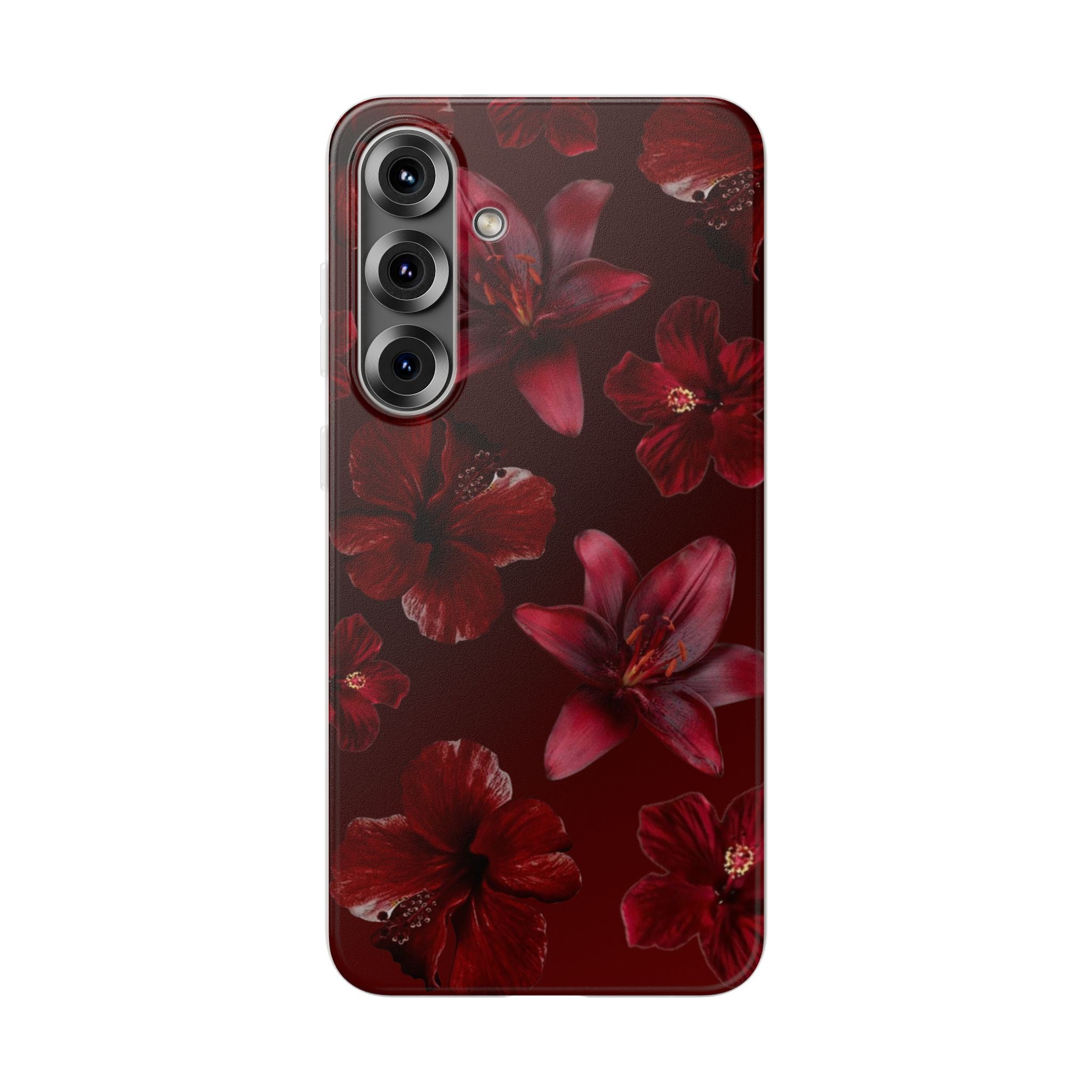 Red Floral Flexi Phone Case – Dark Burgundy Lily Pattern