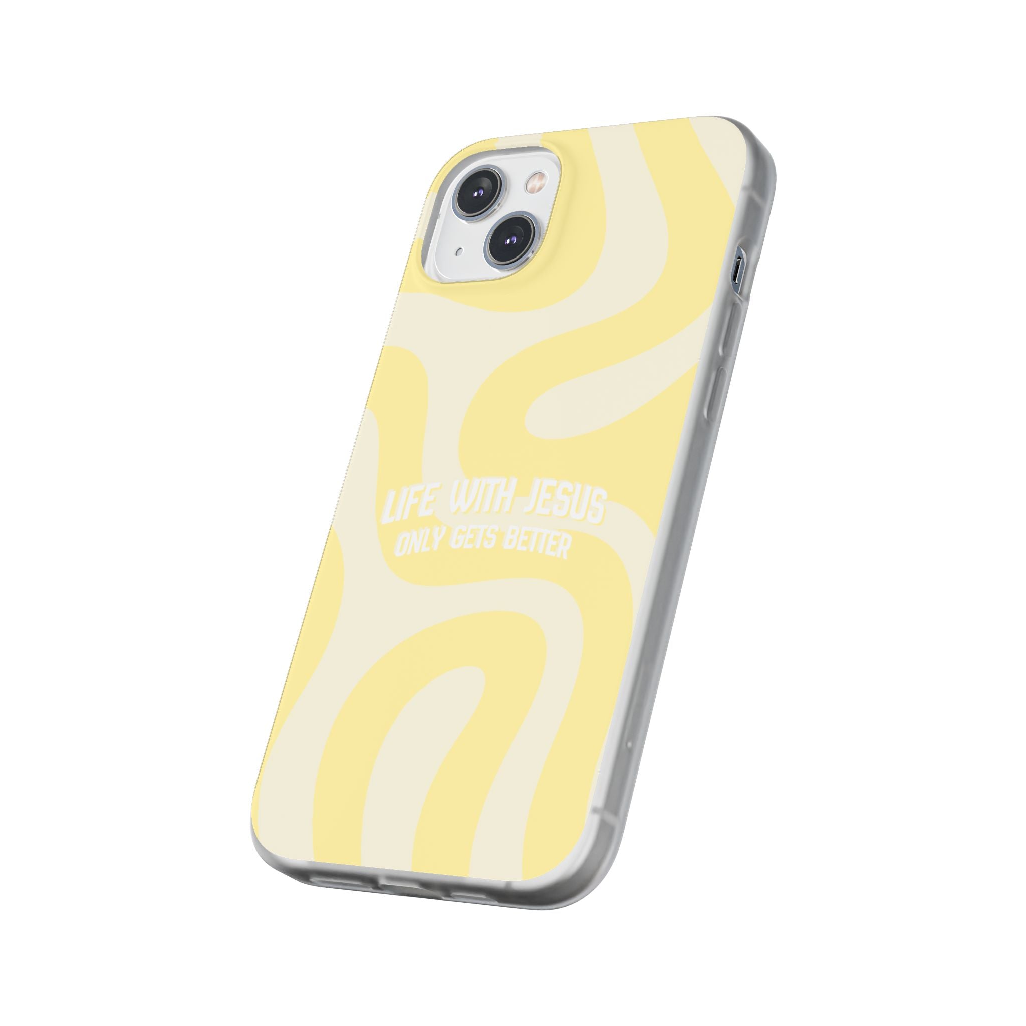 Christian Phone Case - "Life With Jesus Only Gets Better" Yellow Swirl Flexi Case