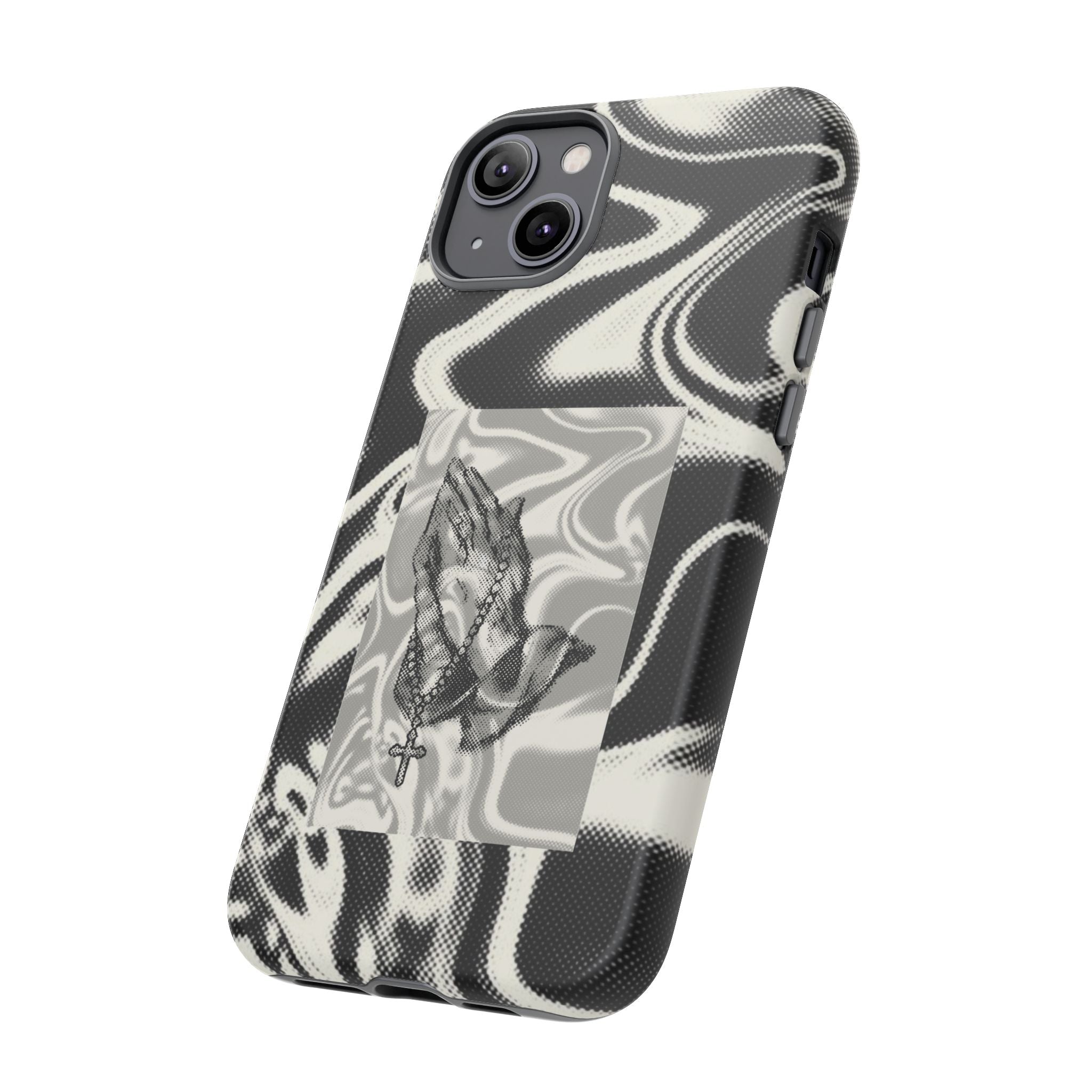Praying Hands Phone Case – Black White Marble Spiritual Design
