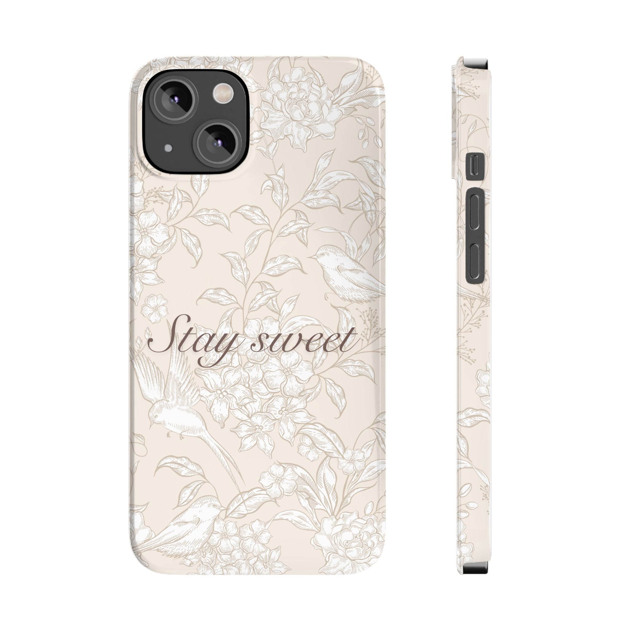 Stay Sweet Floral Slim Phone Case — Beige Bird & Blossom Protective Cover