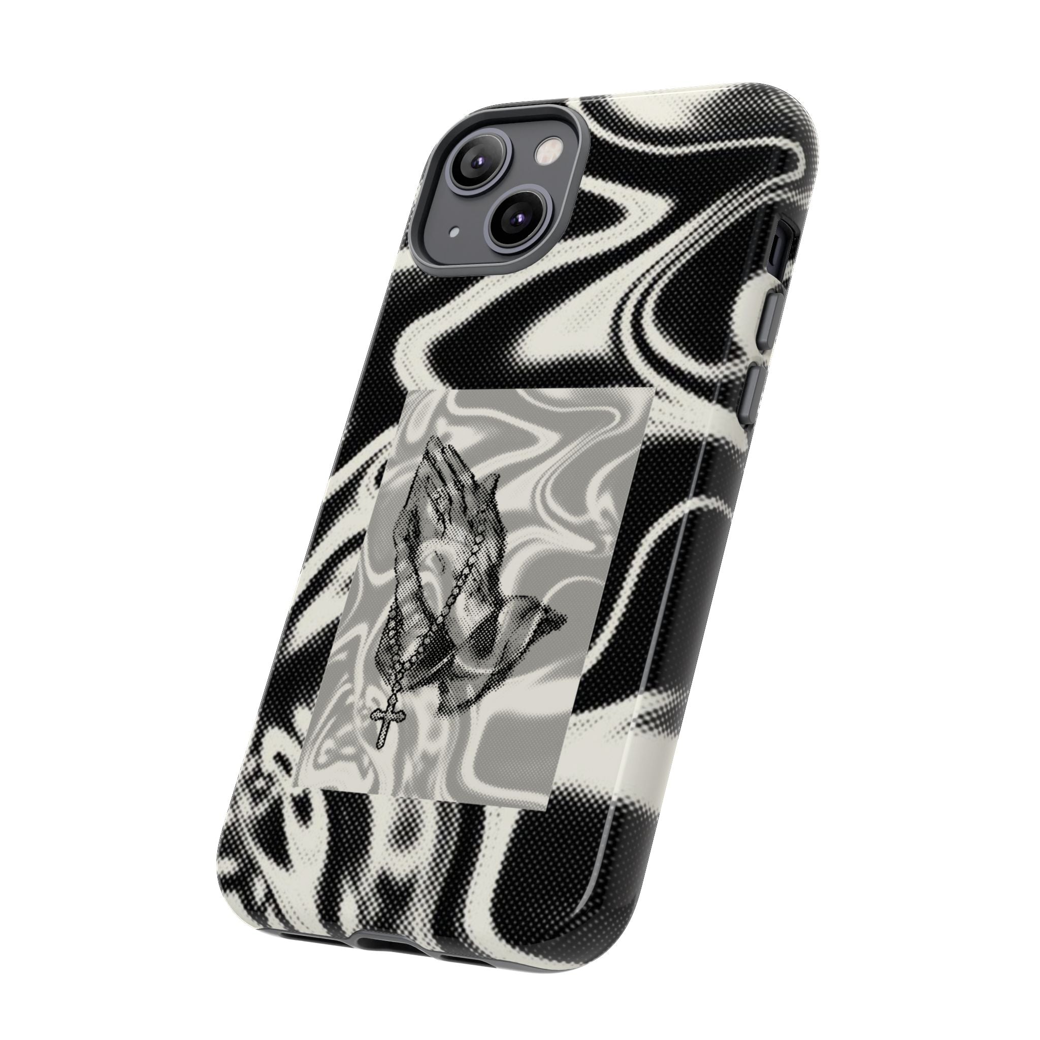 Praying Hands Phone Case – Black White Marble Spiritual Design