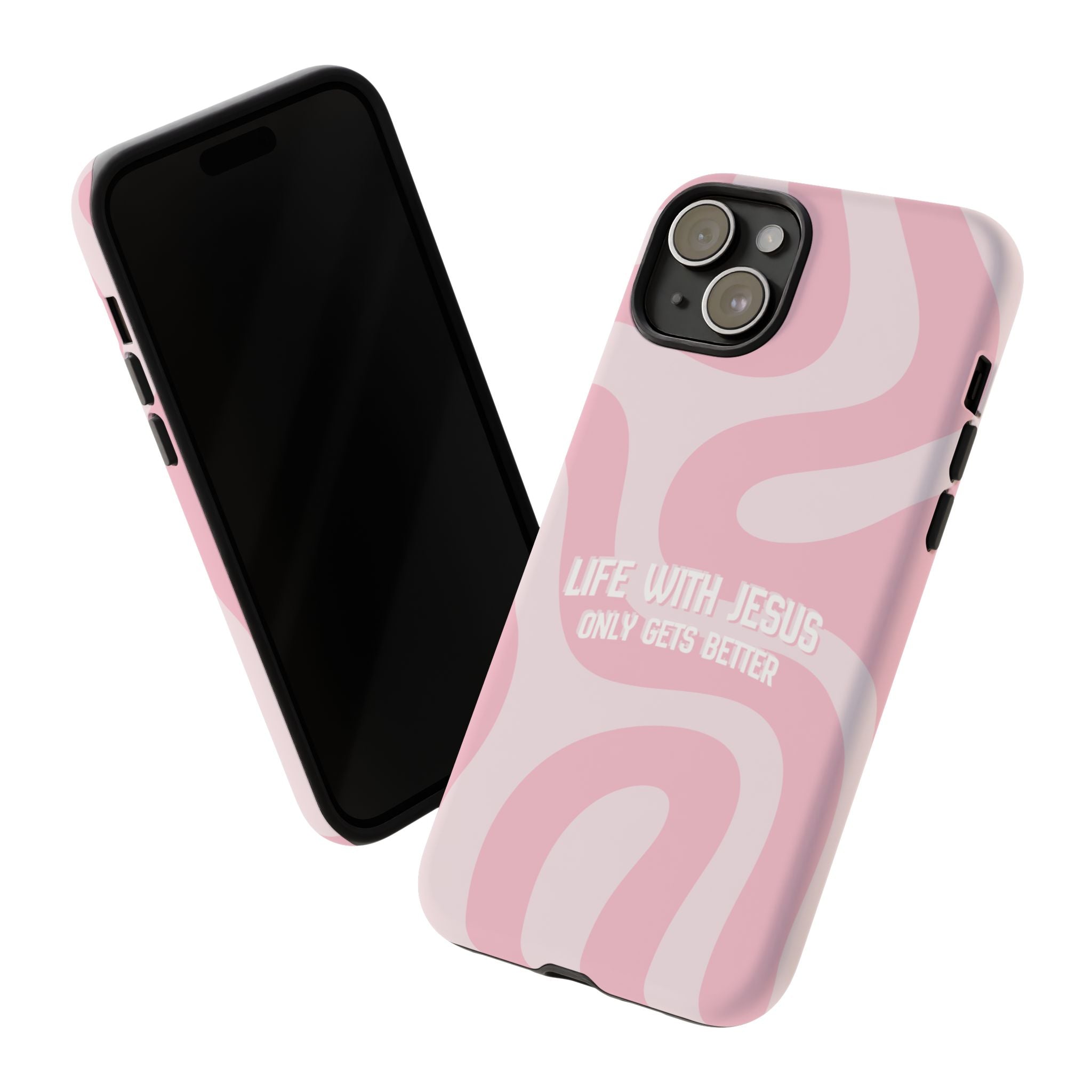 Pink Swirl Phone Case - "Life With Jesus Only Gets Better" Christian iPhone Cover