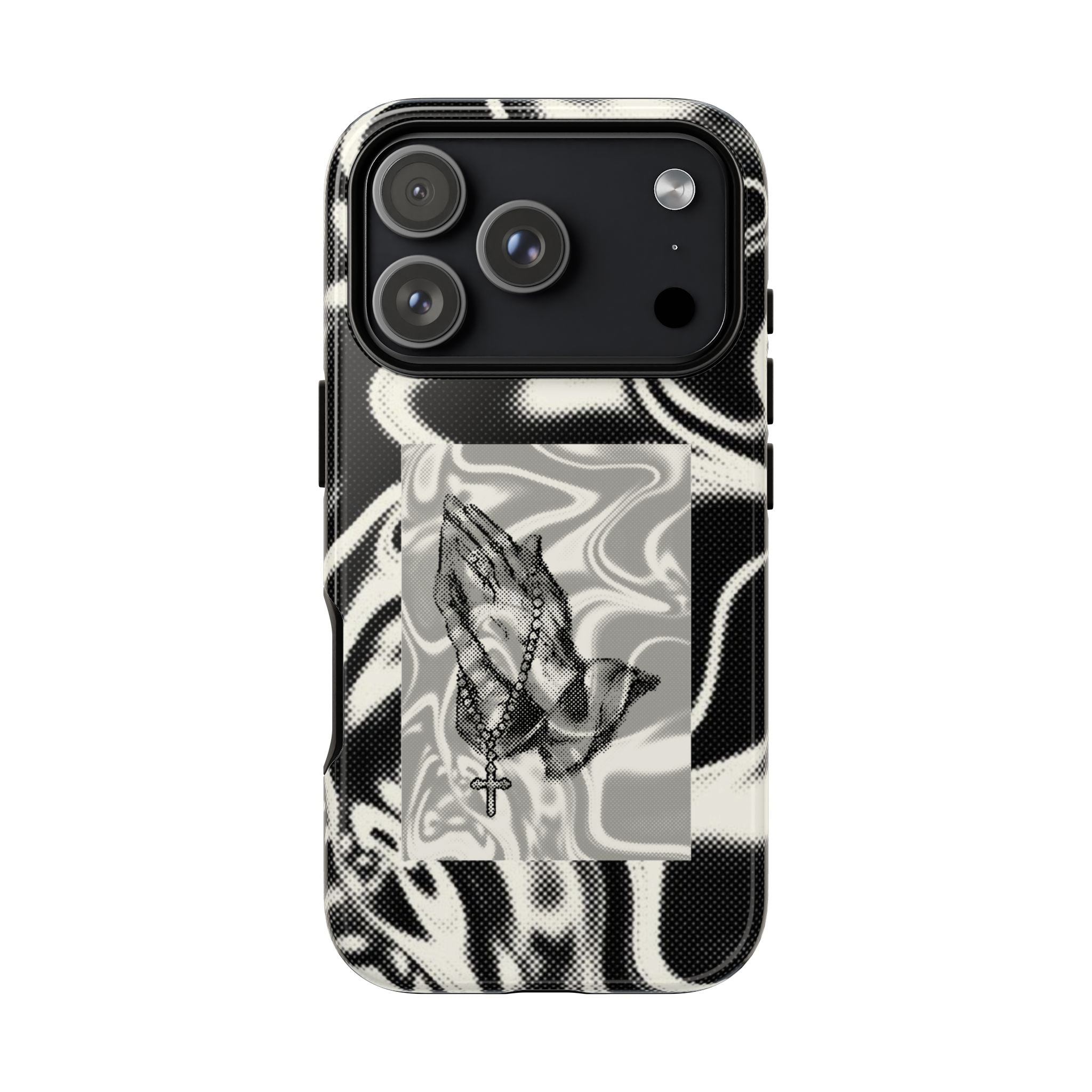 Praying Hands Phone Case – Black White Marble Spiritual Design