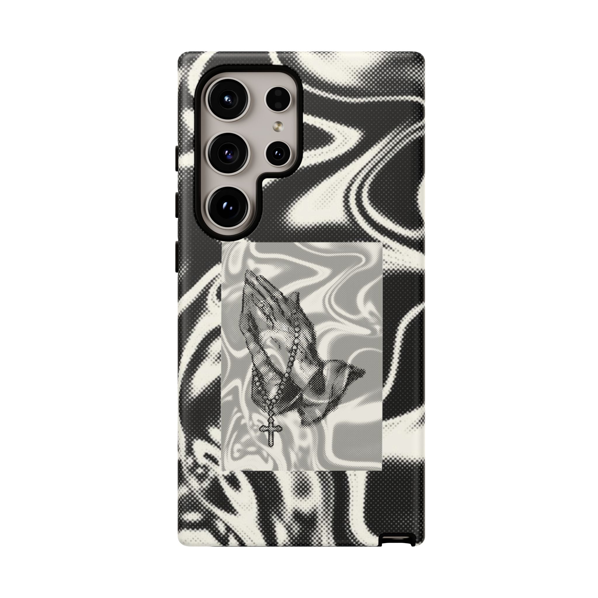 Praying Hands Phone Case – Black White Marble Spiritual Design