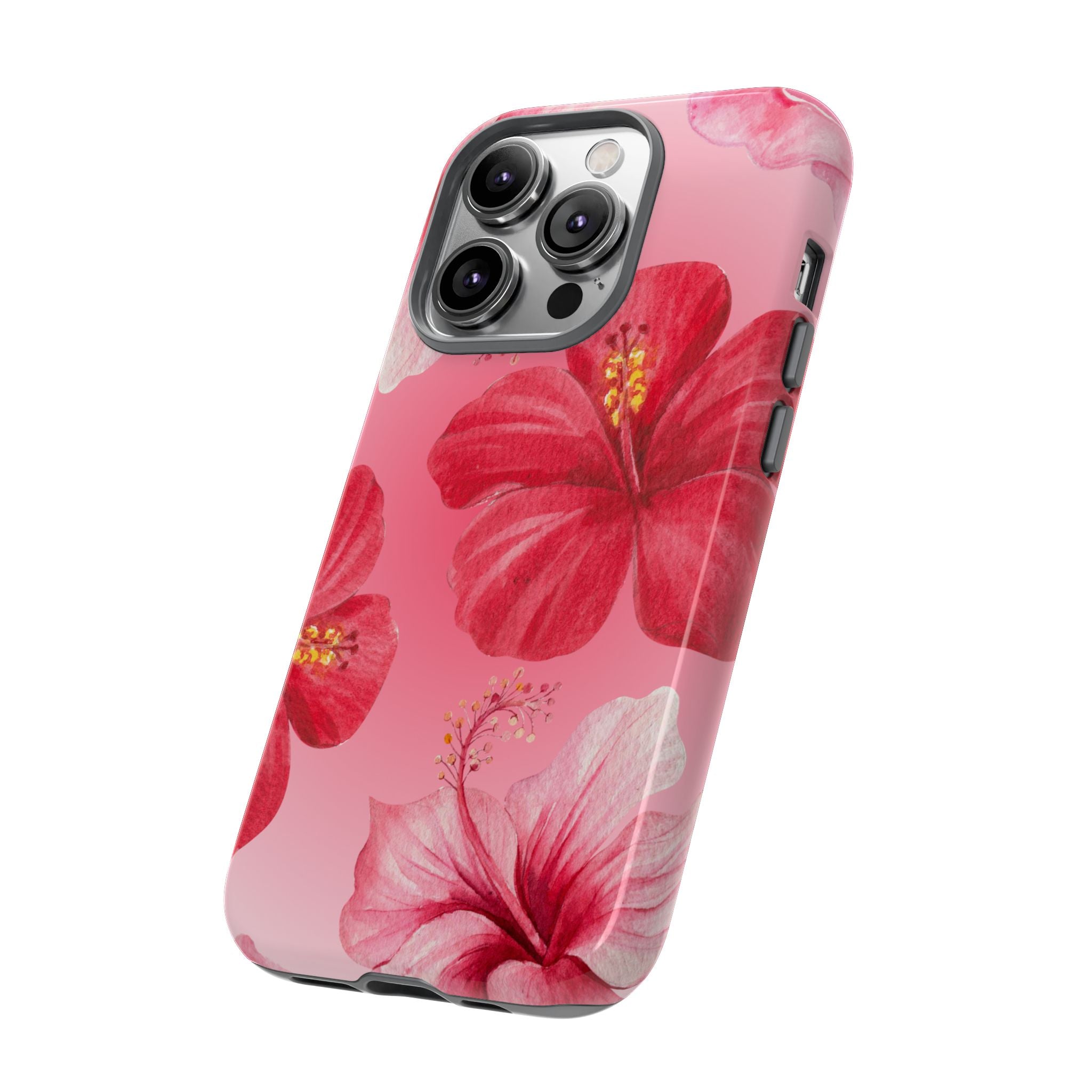 Hibiscus Pink Tough Phone Case — Floral Tropical Protective Cover
