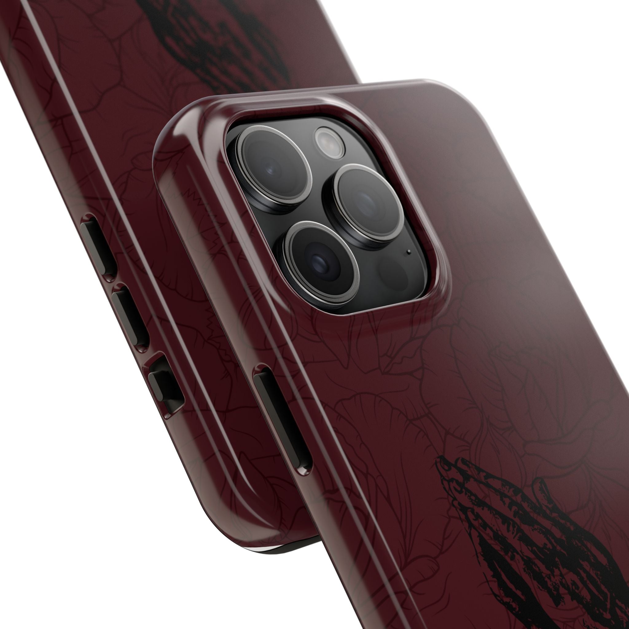 Burgundy Praying Hands Tough Phone Case – Floral Background, Religious Protective Cover