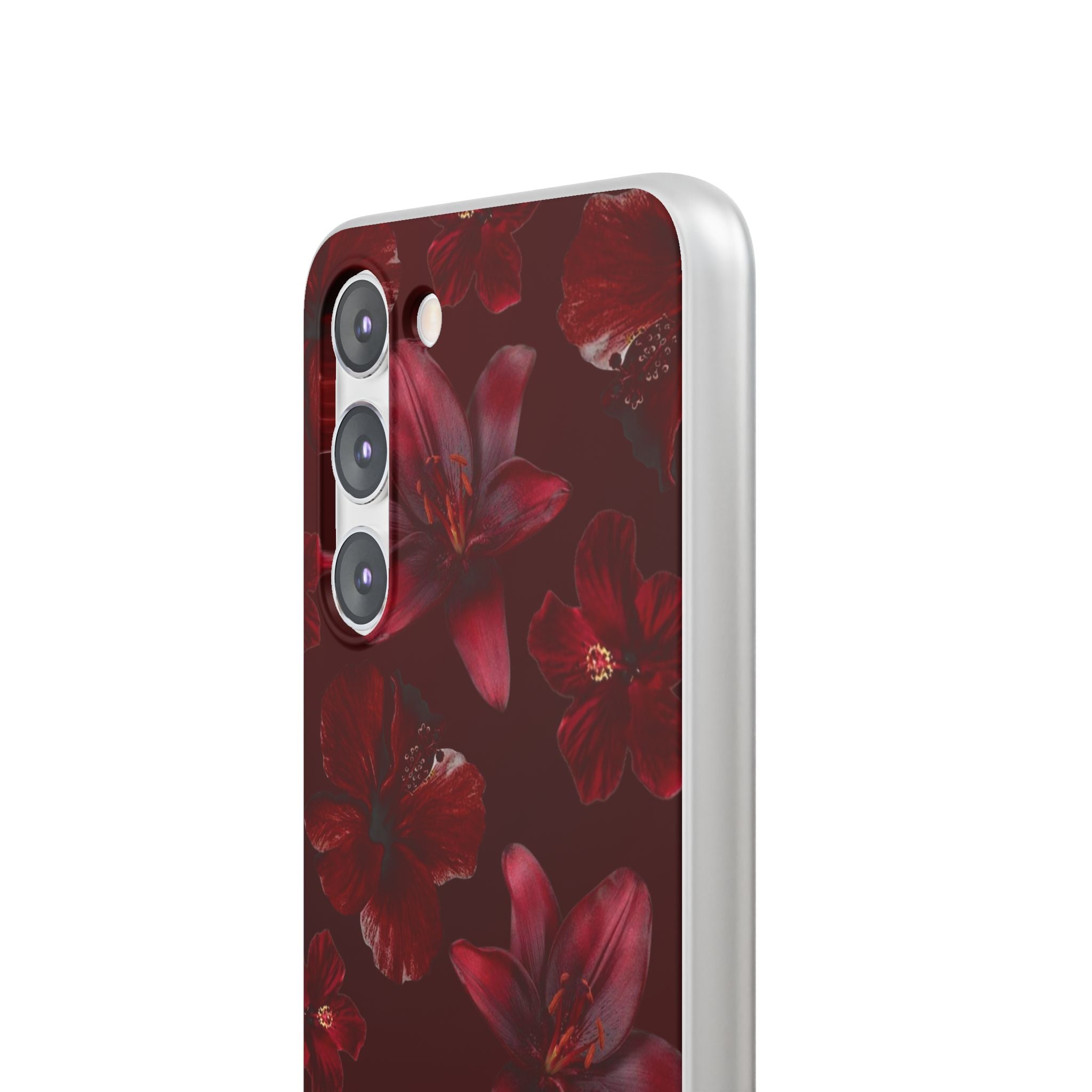 Red Floral Flexi Phone Case – Dark Burgundy Lily Pattern