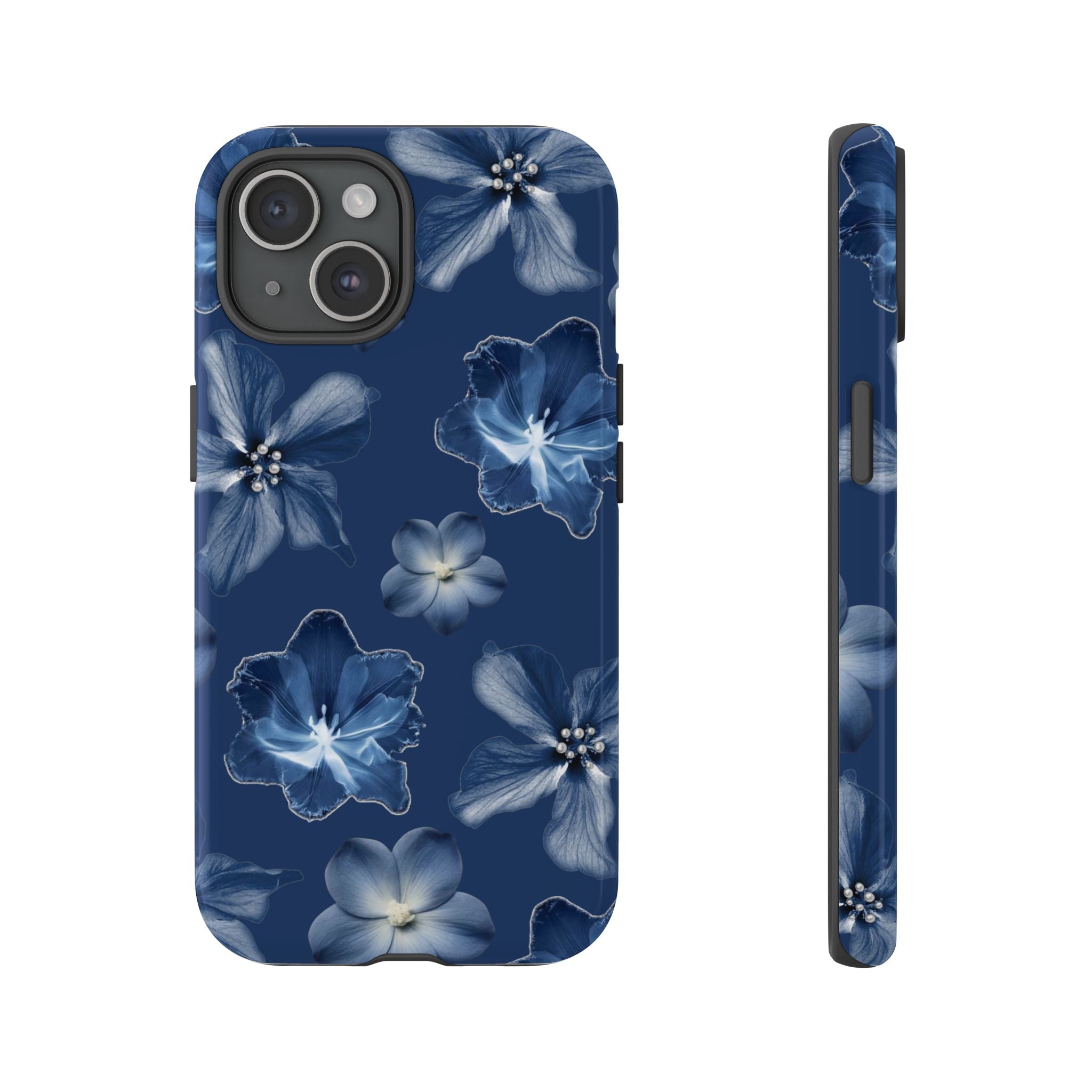 Navy Floral Tough Phone Case — Blue Bloom Protective Cover