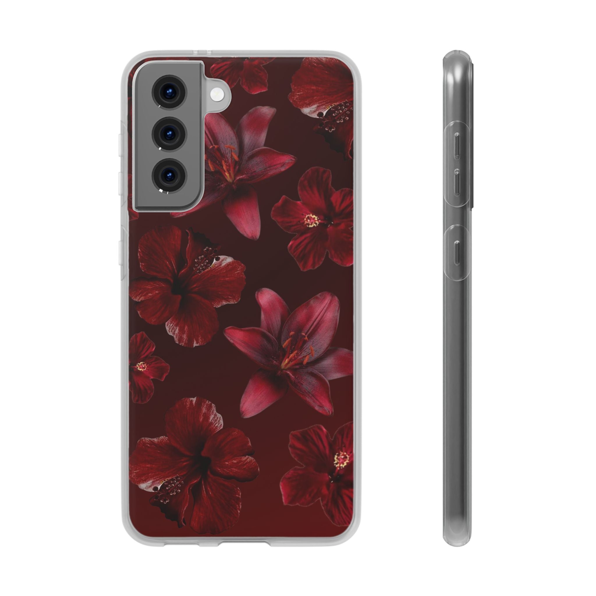 Red Floral Flexi Phone Case – Dark Burgundy Lily Pattern