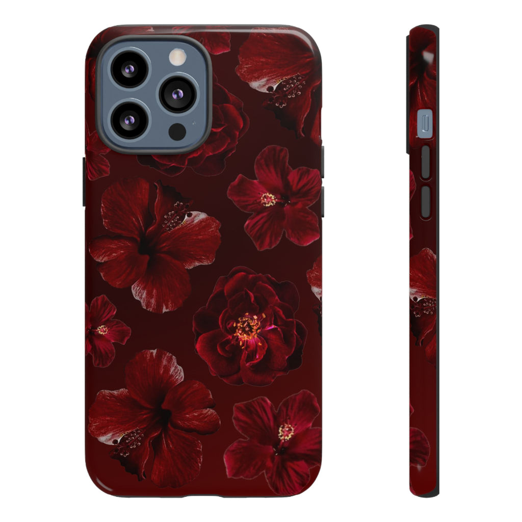 Dark Red Floral Phone Case – Protective Tough Case with Burgundy Roses