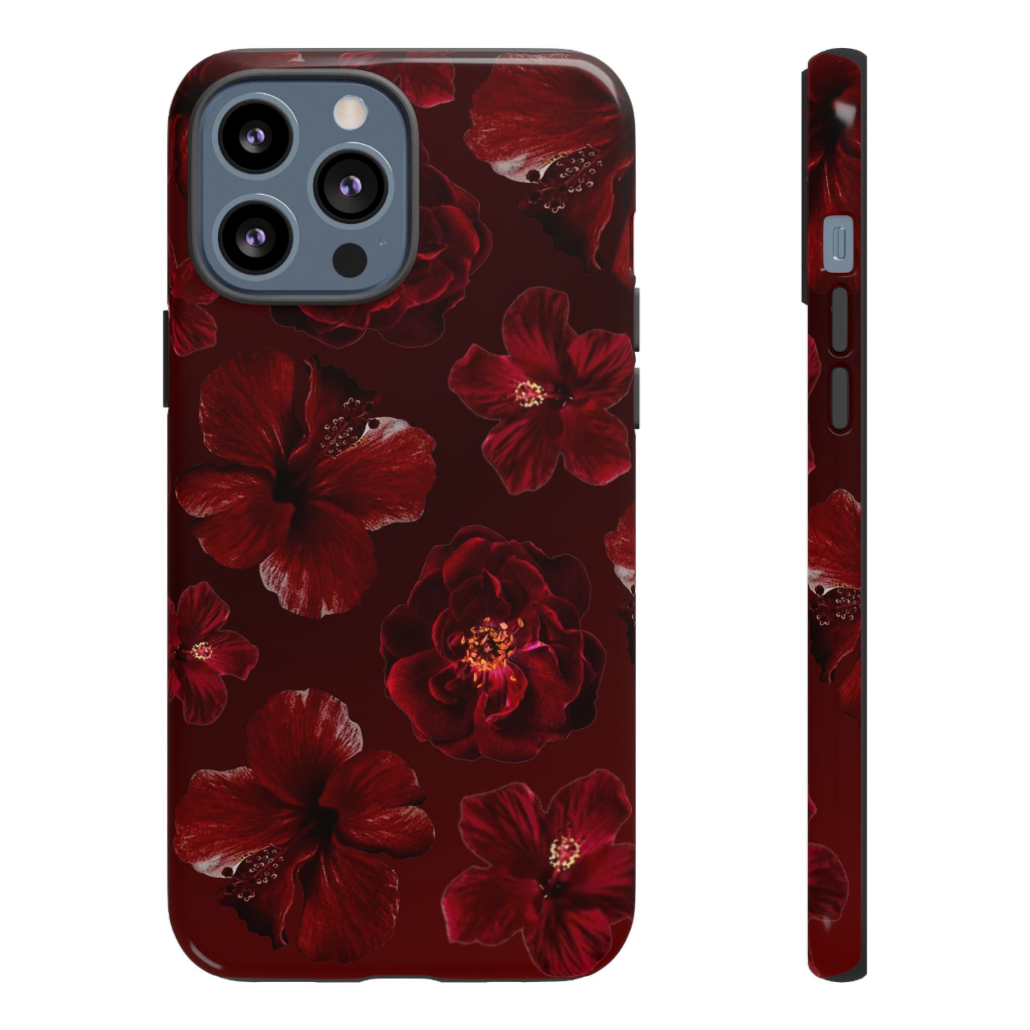 Dark Red Floral Phone Case – Protective Tough Case with Burgundy Roses