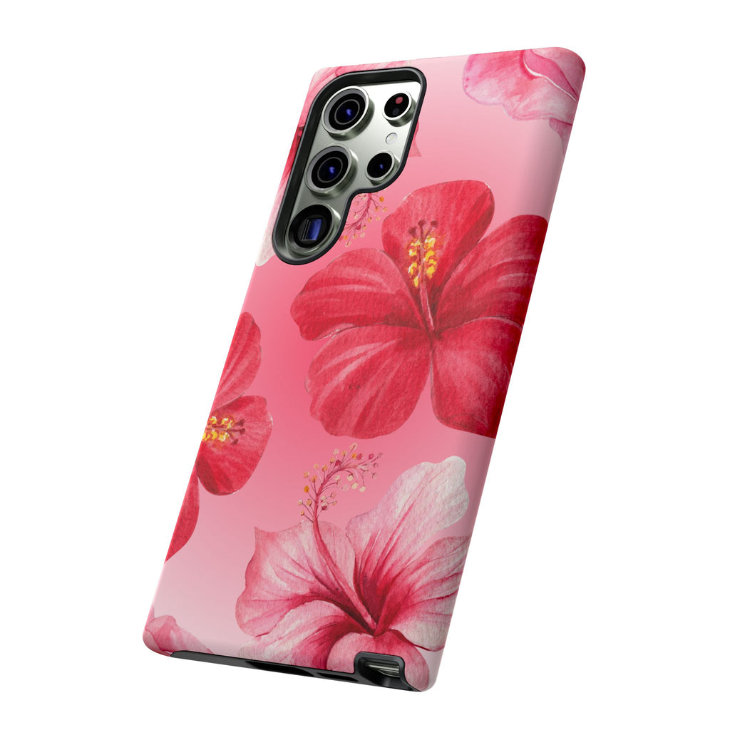 Hibiscus Pink Tough Phone Case — Floral Tropical Protective Cover